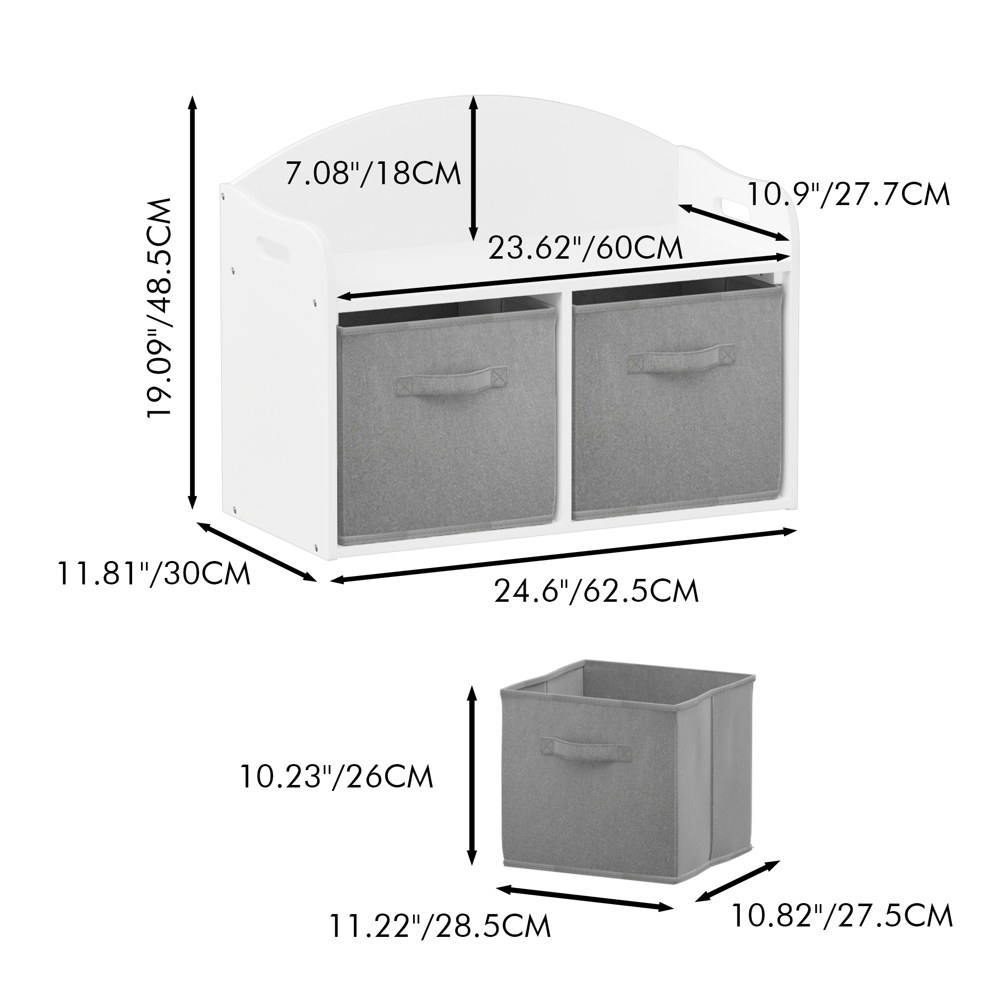 Kids Wooden Toy Box with Collapsible Fabric Drawers