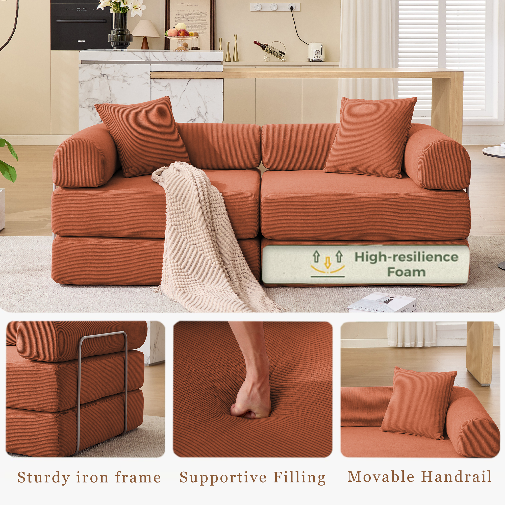 2 Seat Convertible Couch Folding Mattress Couch Sofa Bed
