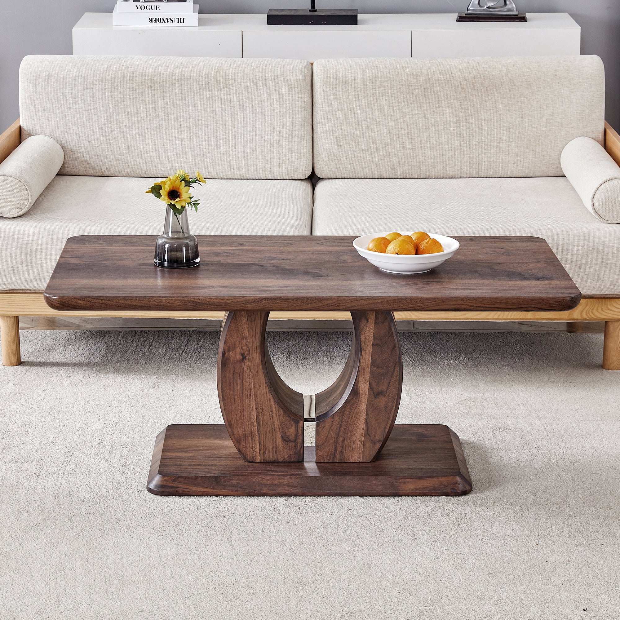 Modern Minimalist Walnut Dark Brown Rectangular Coffee Table