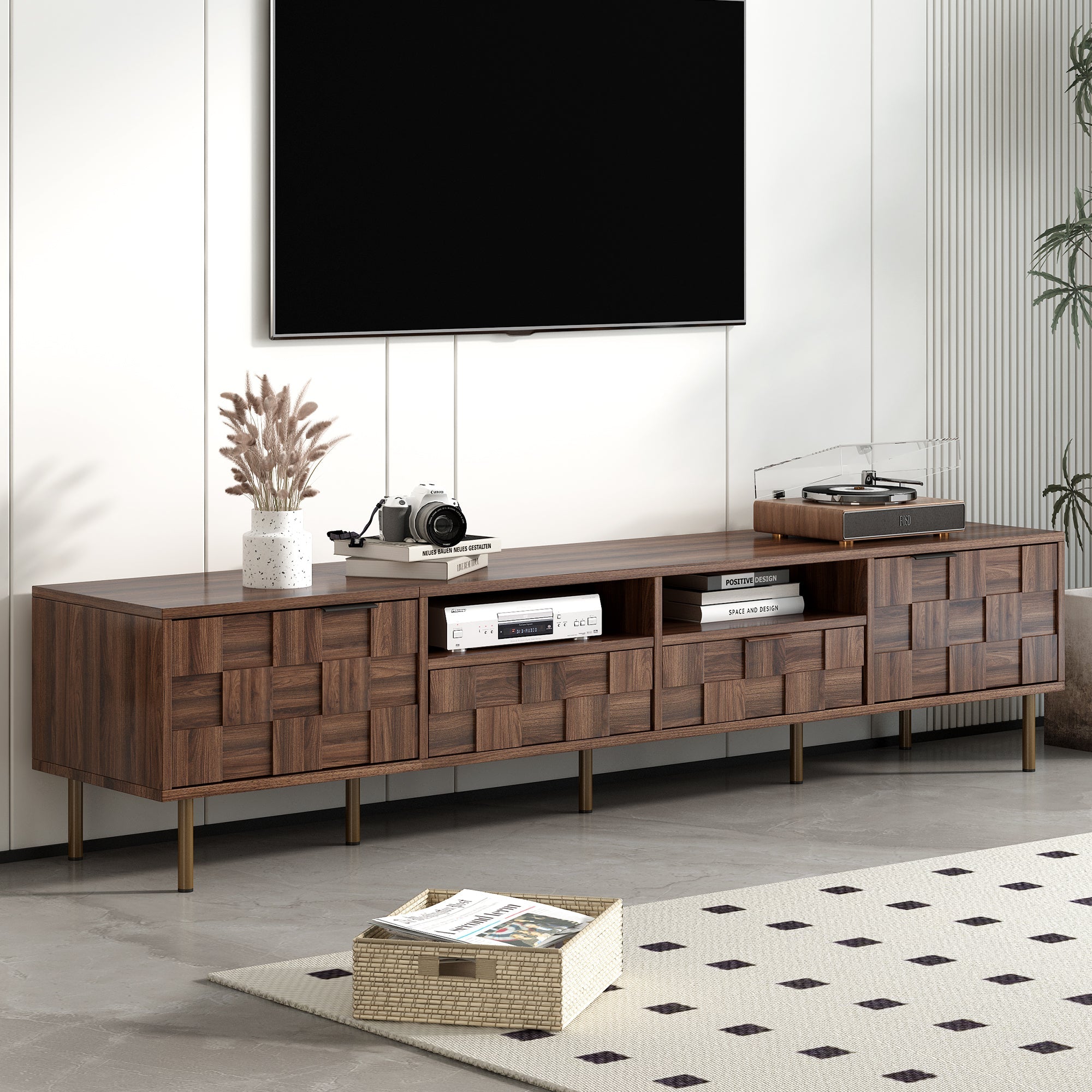 Mid Century TV Stand with 2 Drawers