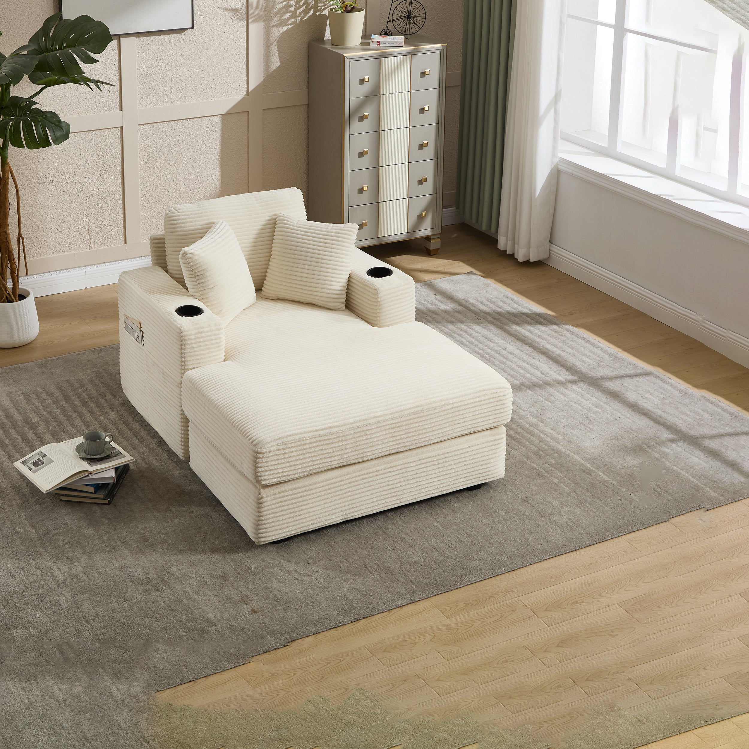 Corduroy Upholstered Chaise Lounge Sofa
