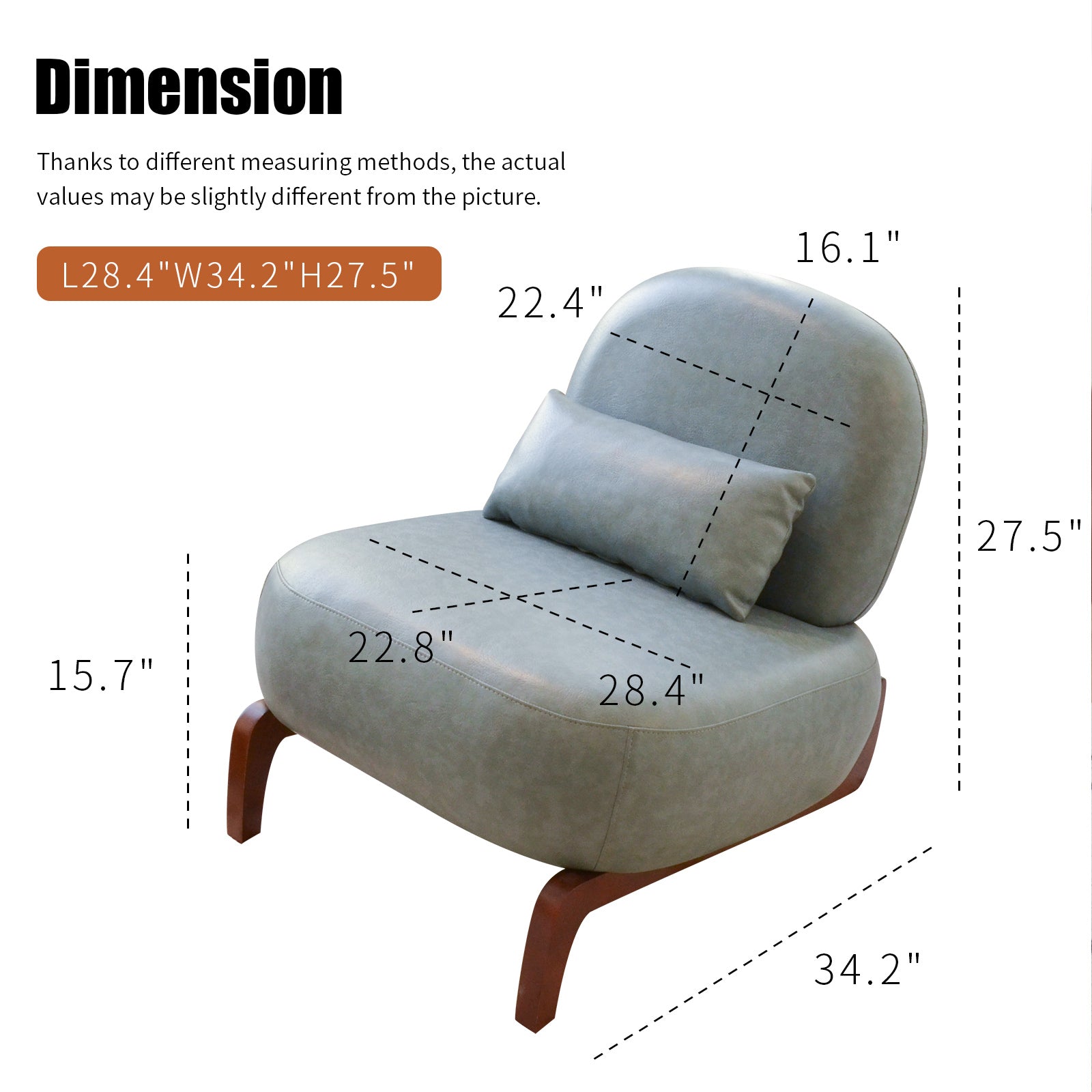 Armless Leather Accent Chair with Solid Wood Legs