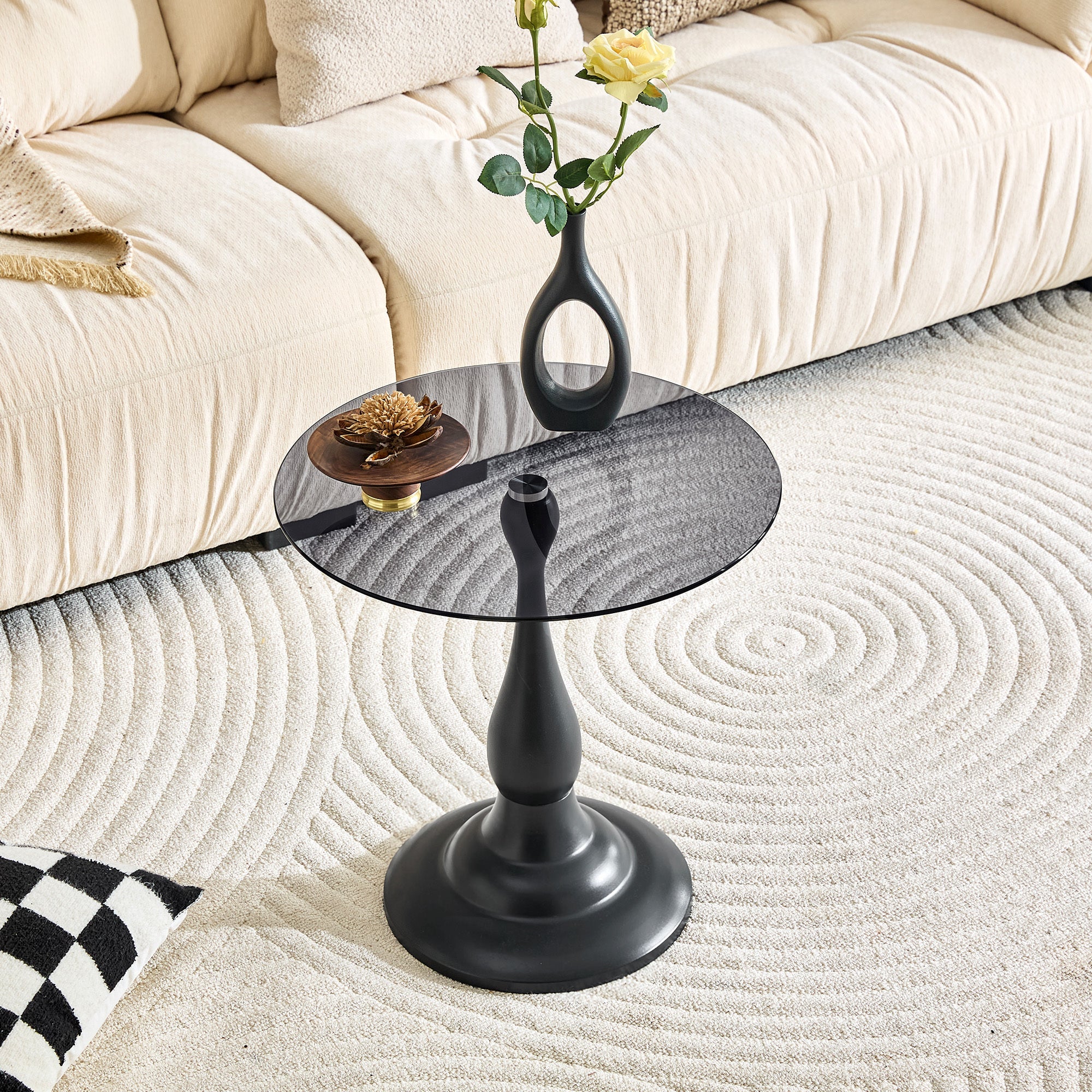 20" Small Luxury Metal Round Side Table with a Glass Top