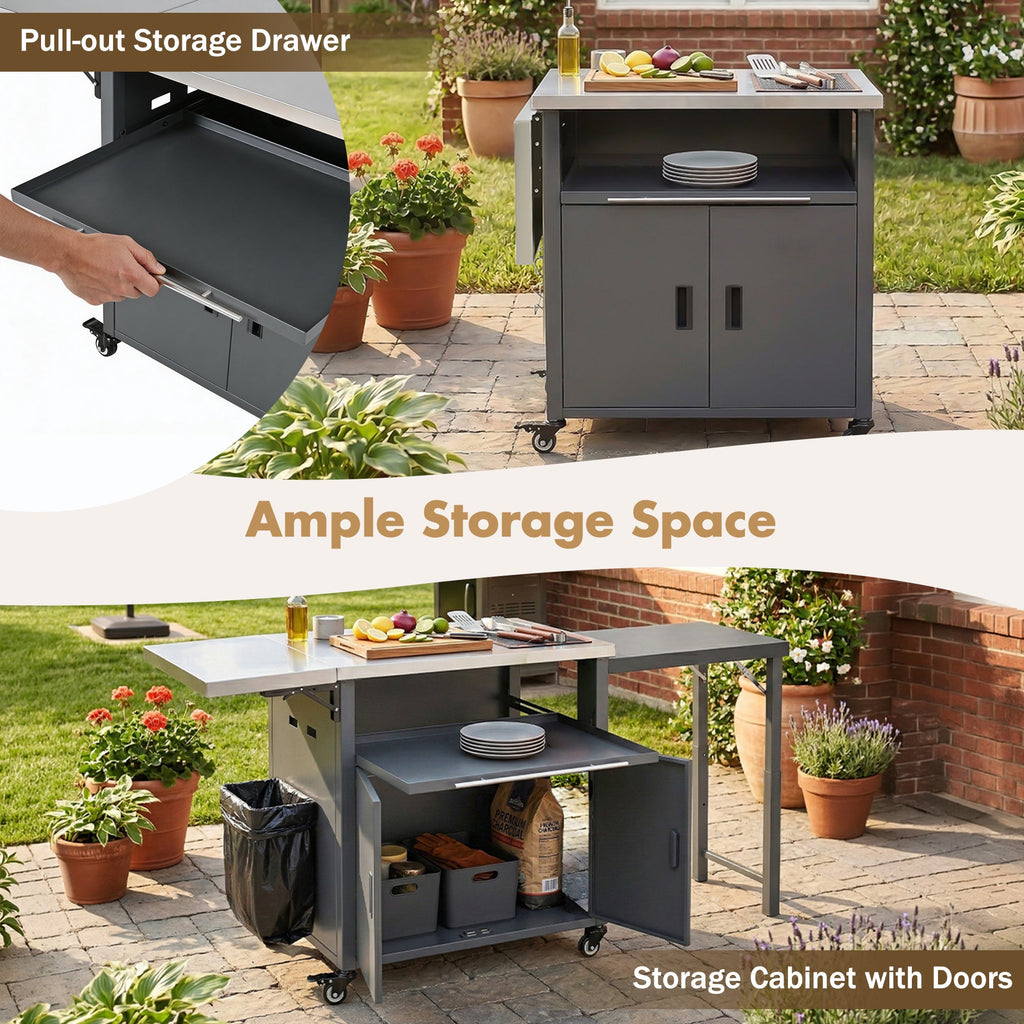 Foldable BBQ cart with storage, portable for backyard & patio cooking