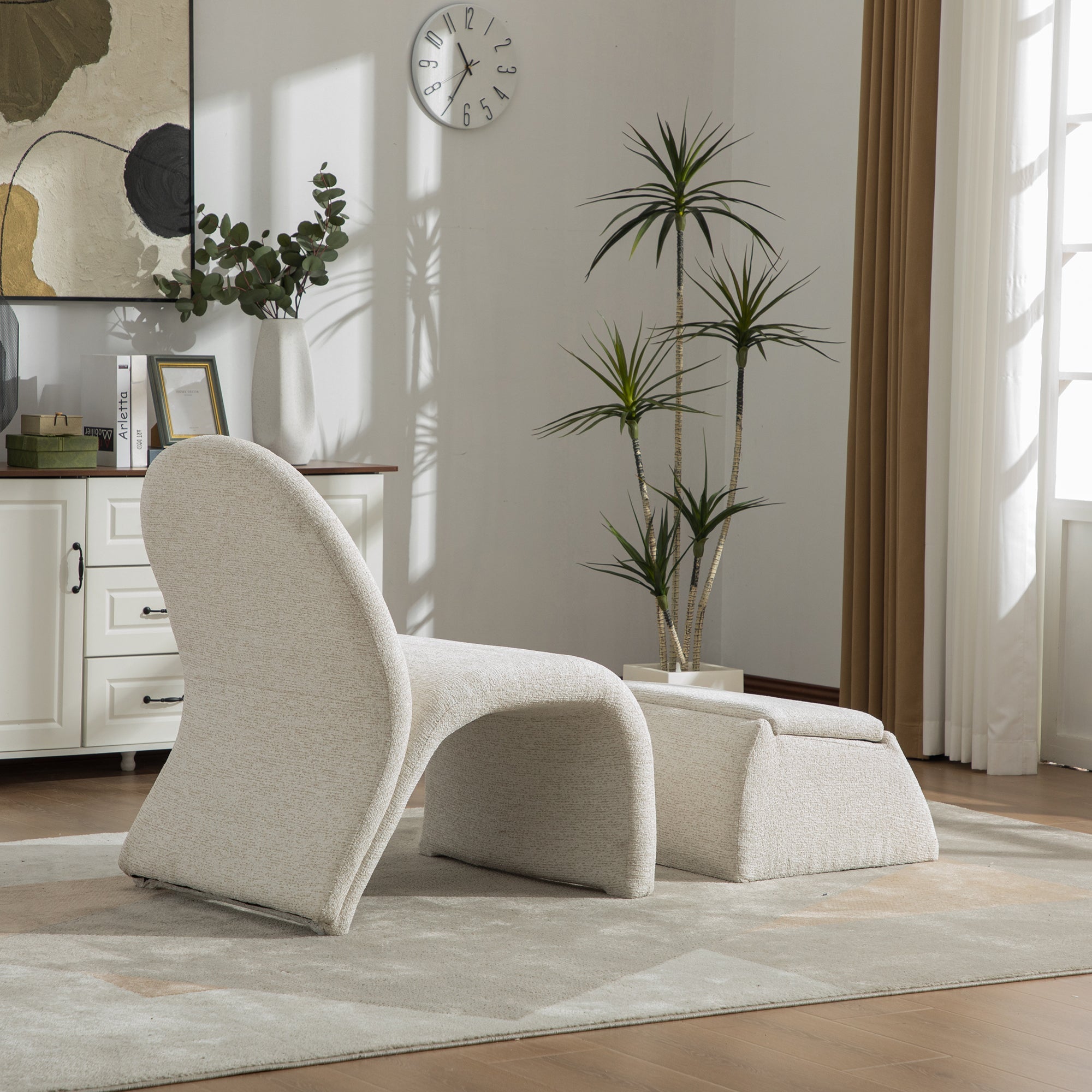 24.8 ' Wide Modern Upholstered Armless Chair with Storage Ottoman
