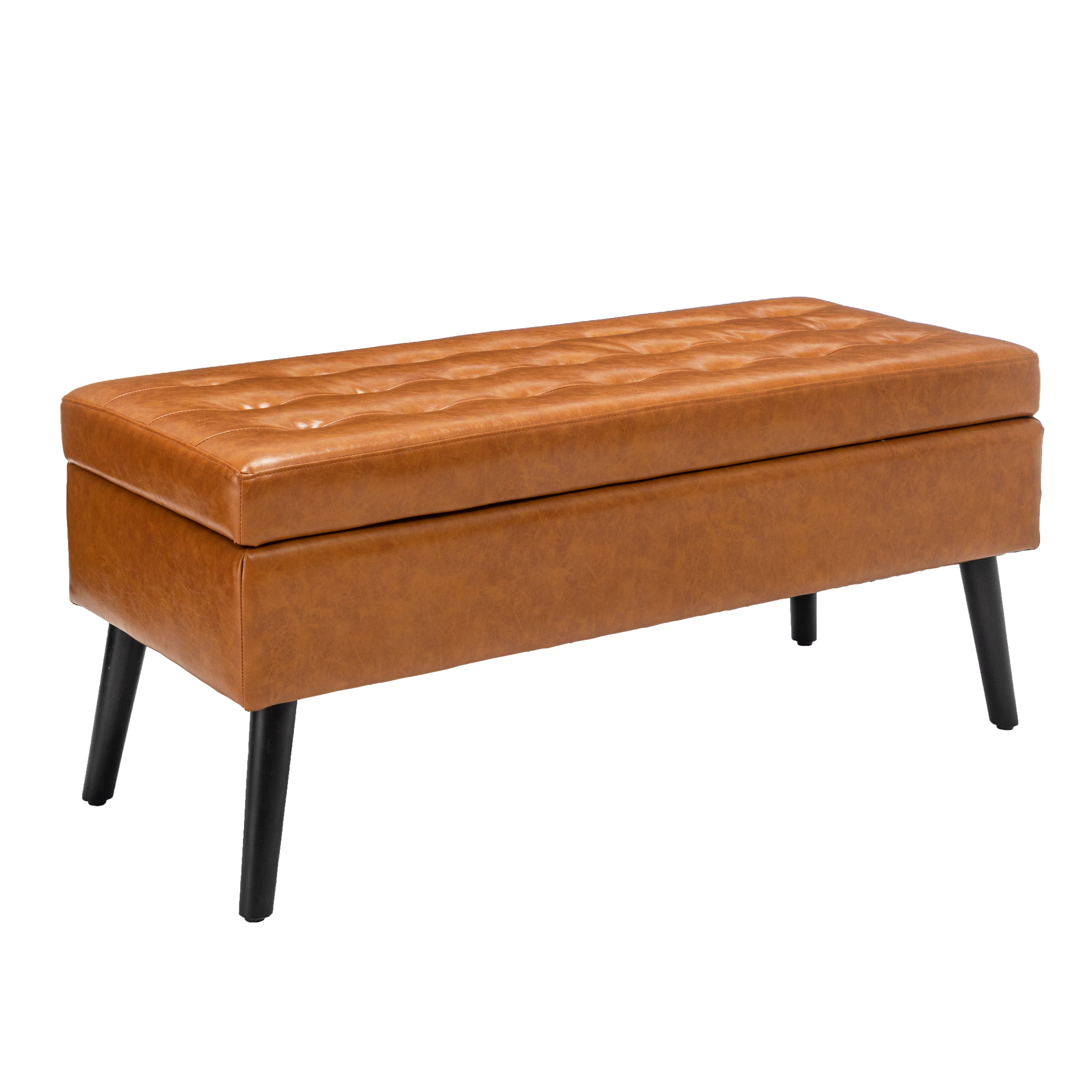 Brown PU Leather Storage Bench