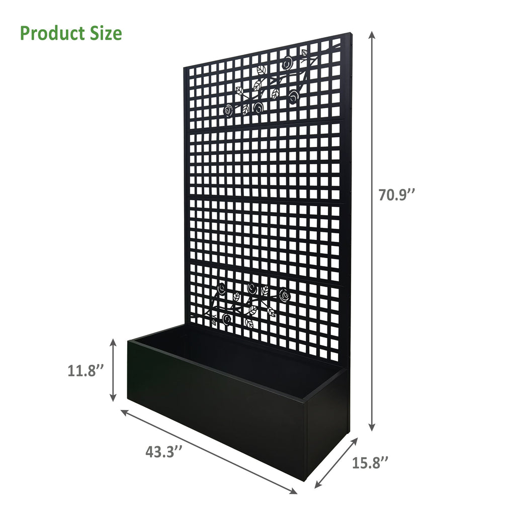 Black Metal Raised Garden Bed with Trellis for Climbing Plants
