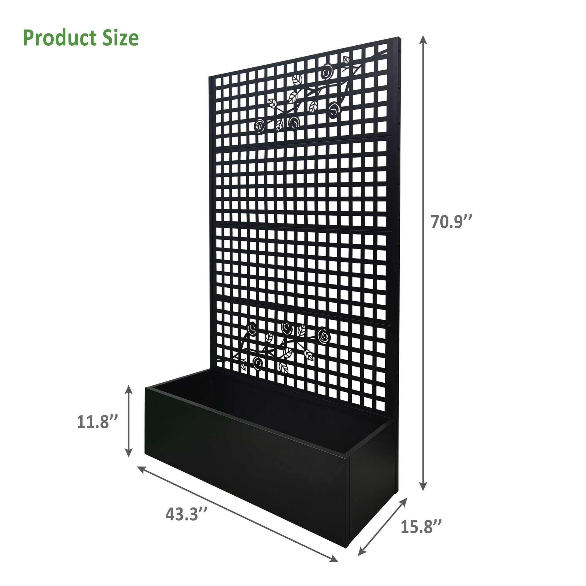 Black Metal Raised Garden Bed with Trellis for Climbing Plants