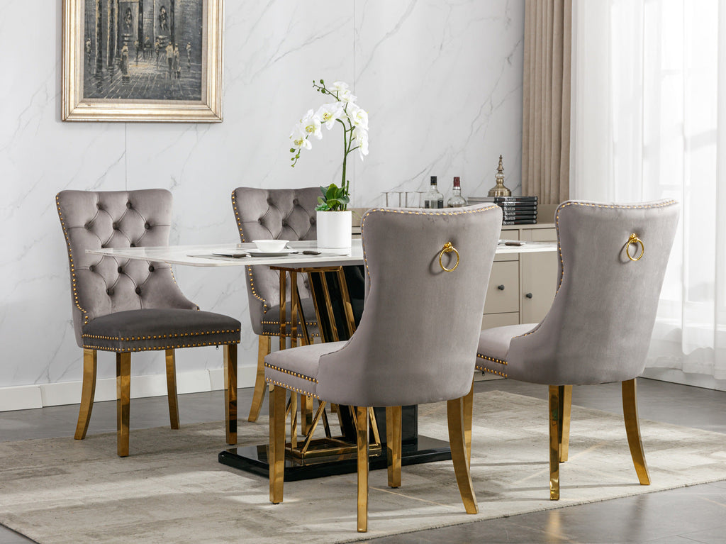 Modern High-end Tufted Solid Wood Velvet Dining Chairs (Set of 2)