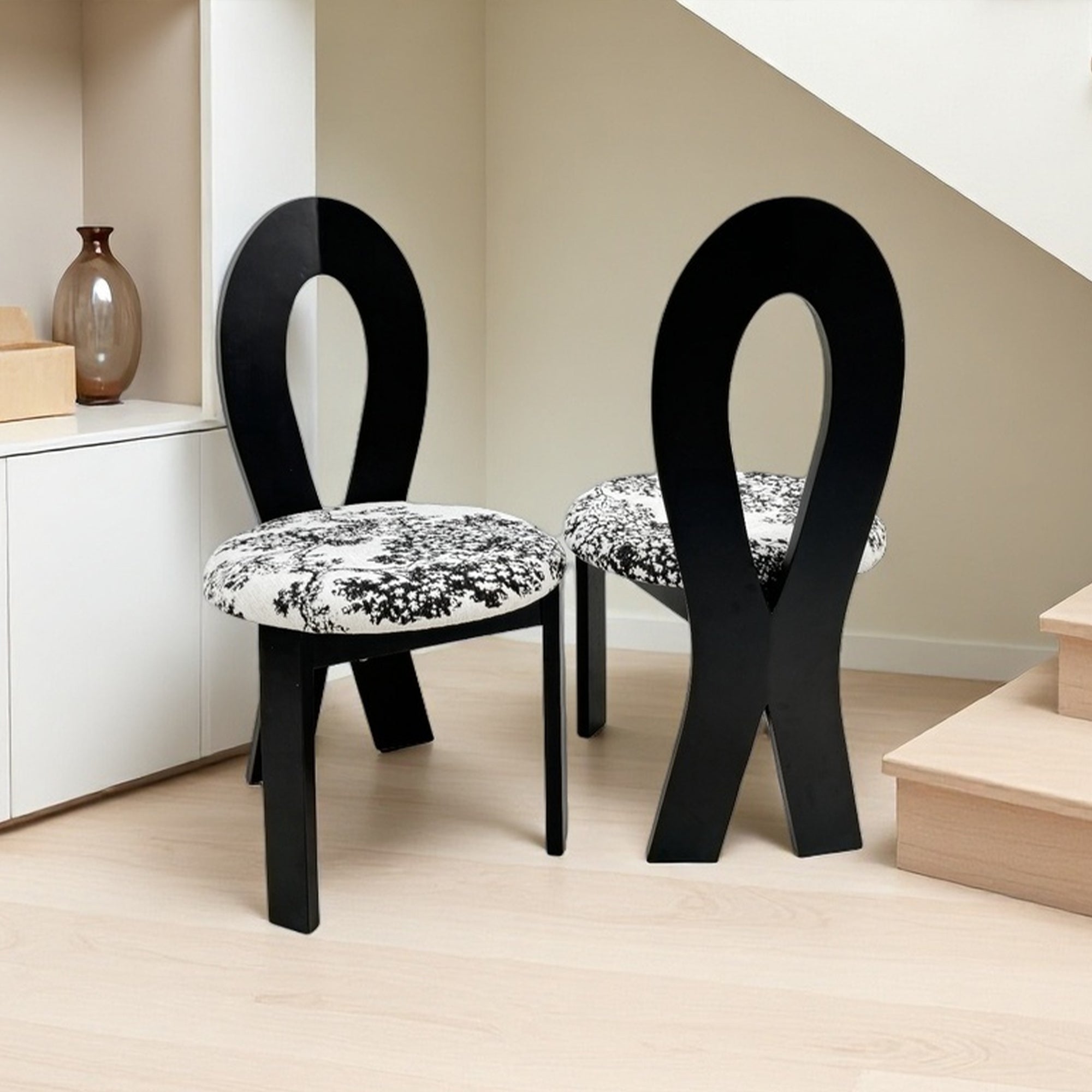 Key-Design Linen Upholstered Dining Chairs (Set of 2)