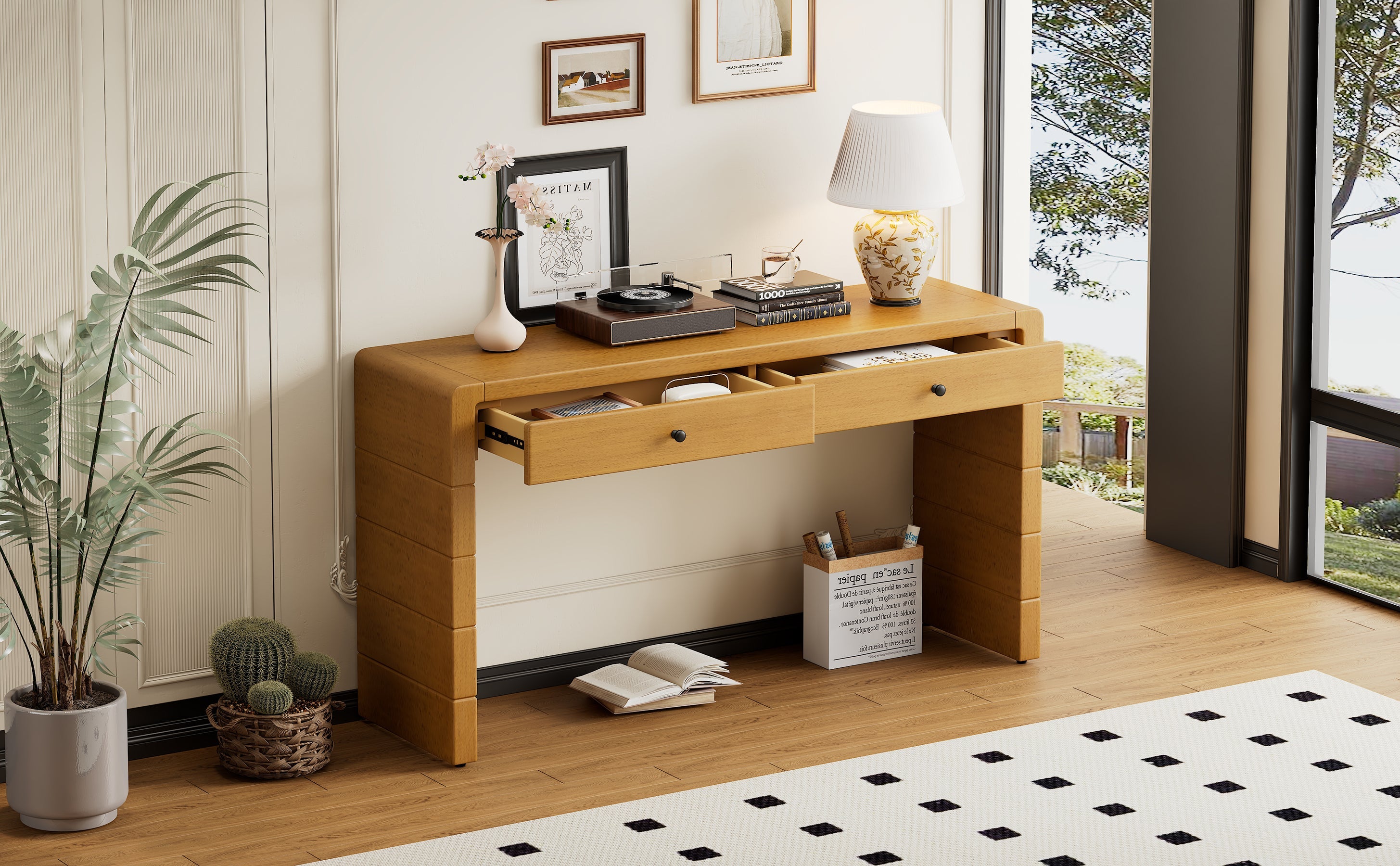 Wooden Entryway Table with 2 Drawers