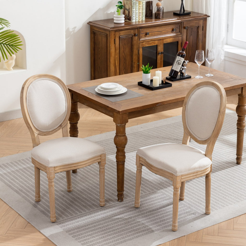 French Style Solid Wood Frame Linen Fabric Back Dining Chair (Set of 2)