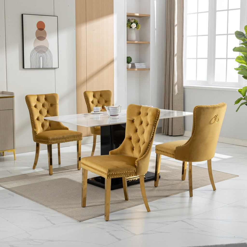 Modern High-end Tufted Solid Wood Velvet Dining Chairs (Set of 2)