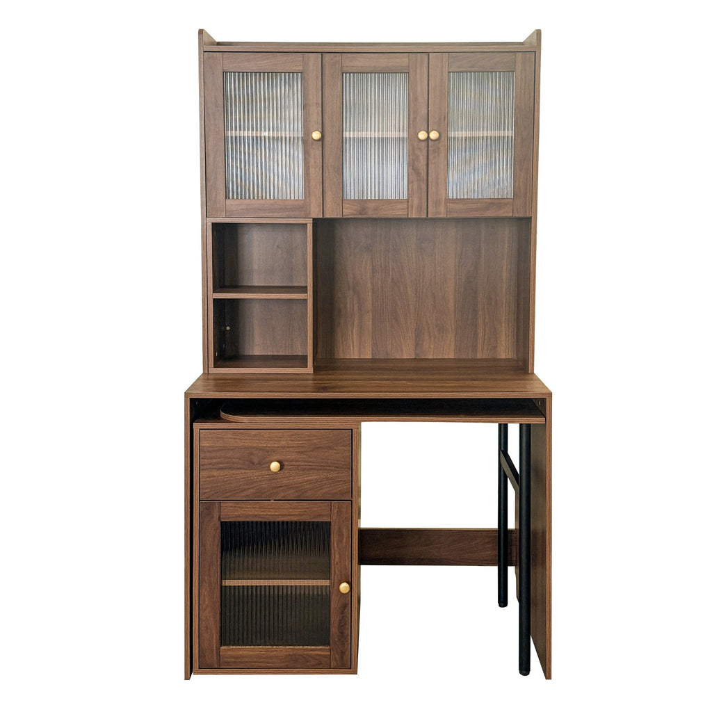 90 Degree Rotating Desktop Computer Desk with Glass Door for Home Office