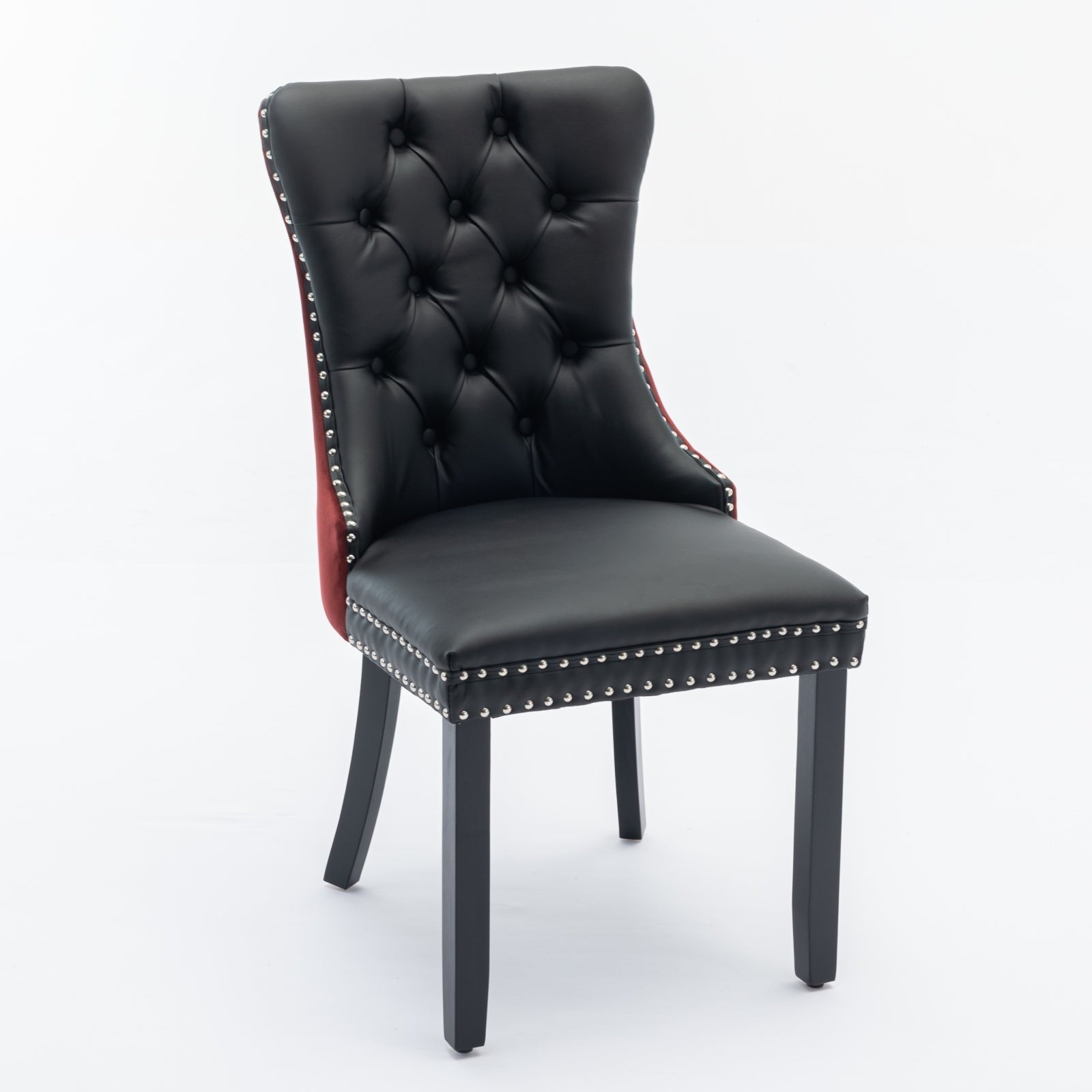 Tufted Solid Wood PU Upholstered Dining Chair with Wood Legs (Set of 2)