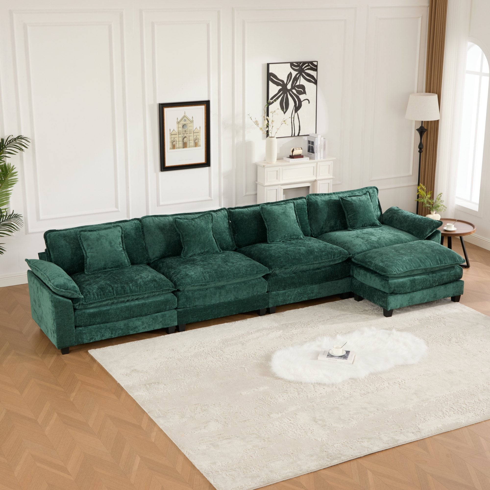 Modern Comfy Upholstered Seat Cushion Sectional Couch (Ottoman is Not Included)