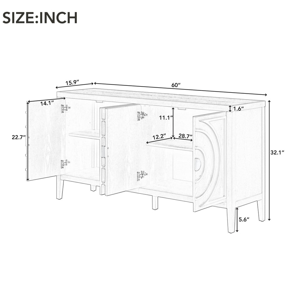 60" Circular Groove Design Sideboard Door for Living Room