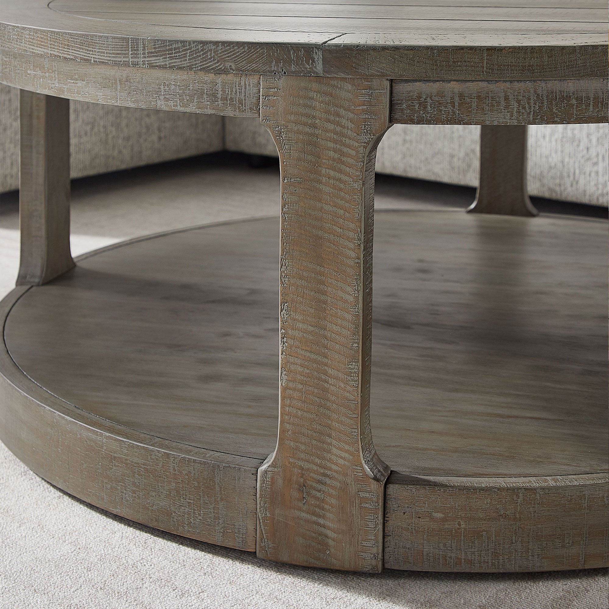 40" Large Curved 2 Tier Traditional Coffee Table with Wheels