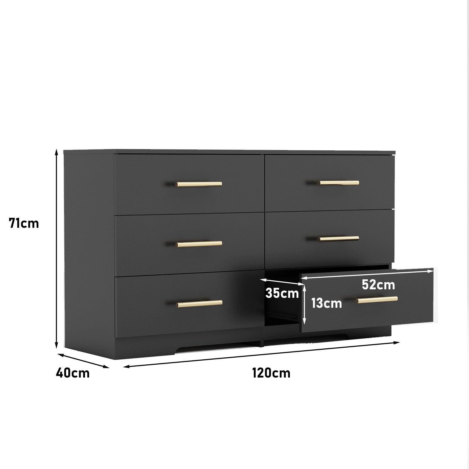 Large 6 Drawers Chest Dressers Table with Golden Handle