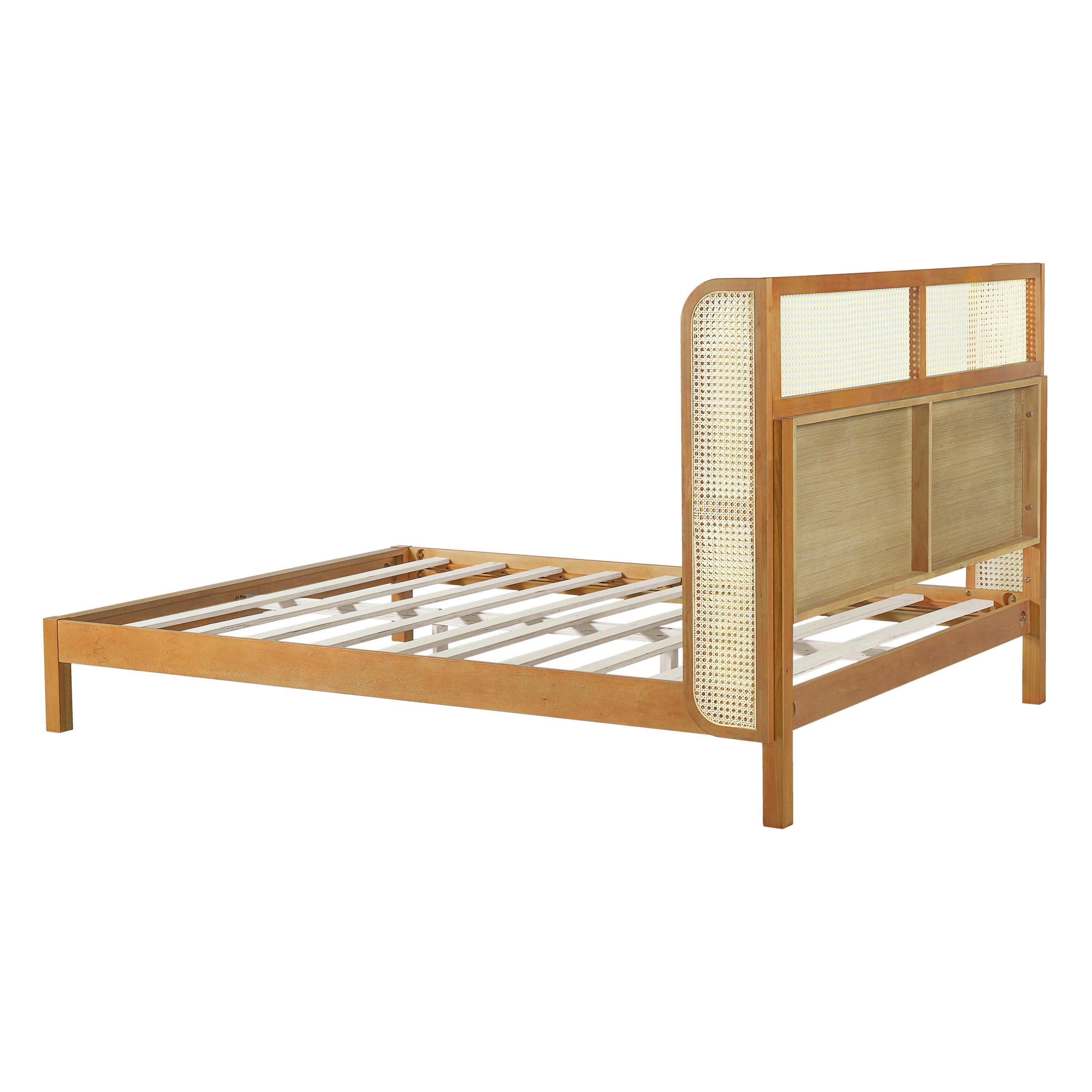 Mid Century Modern Bed With Natural Color Headboard