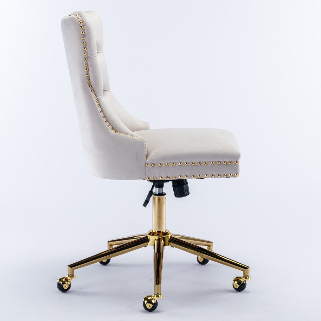 Adjustable Velvet Upholstered Tufted Button Home Office Chair