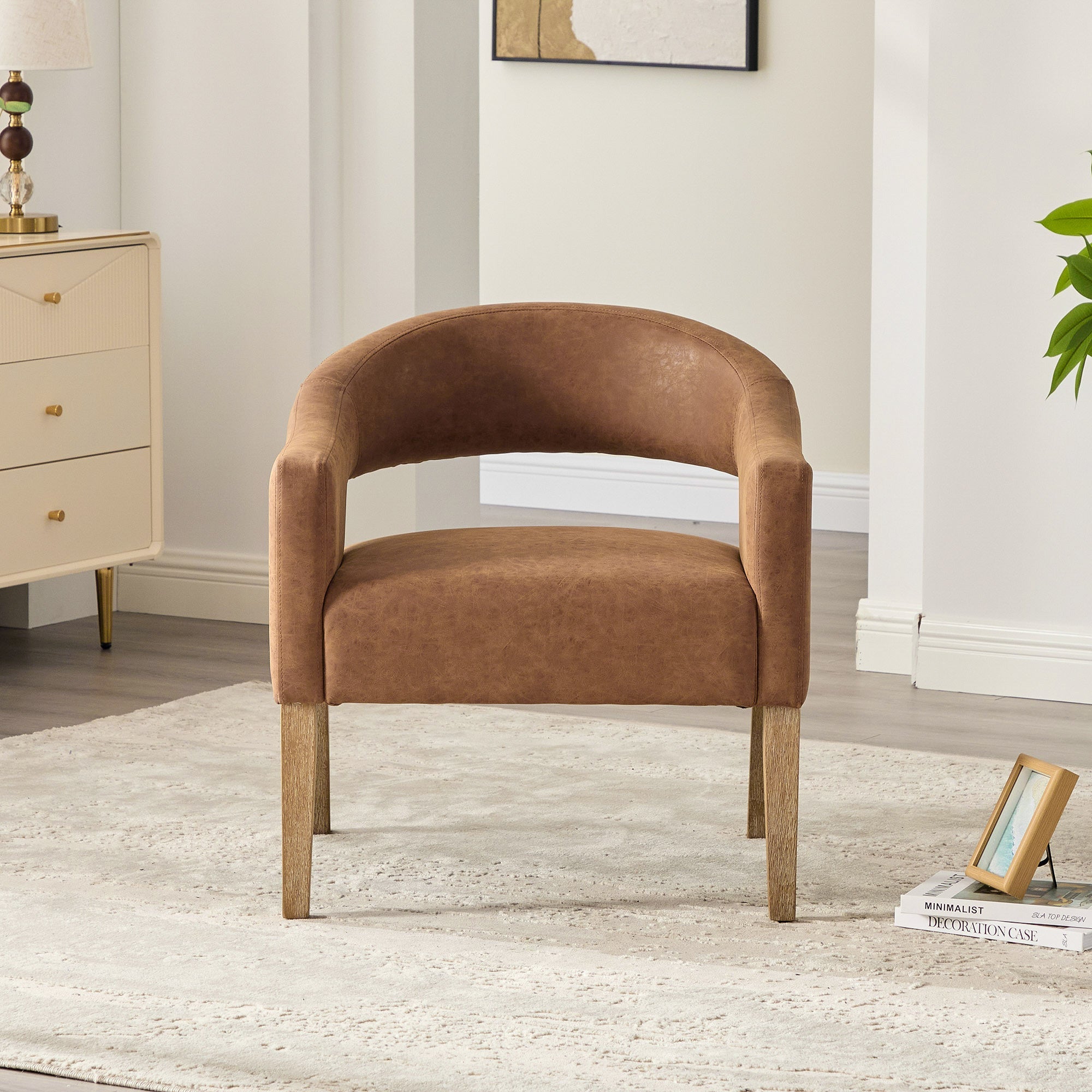 Modern Mid-Century PU Upholstered Open Back Armchair