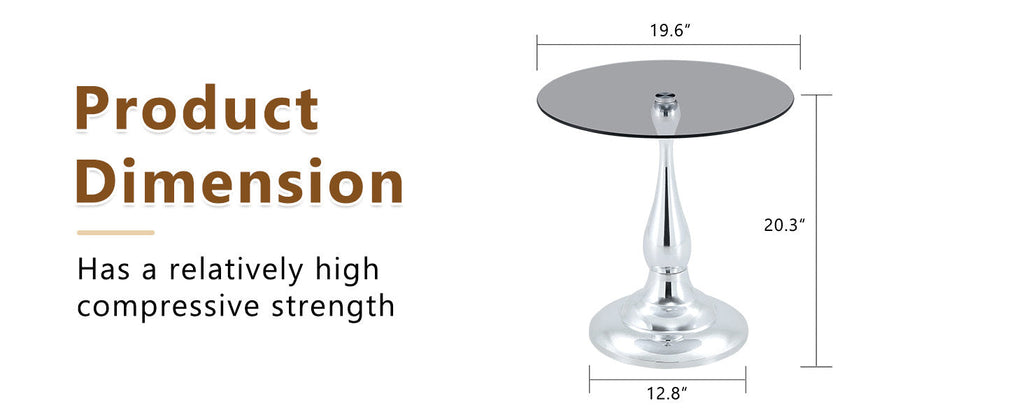 20" Small Luxury Metal Round Side Table with a Glass Top