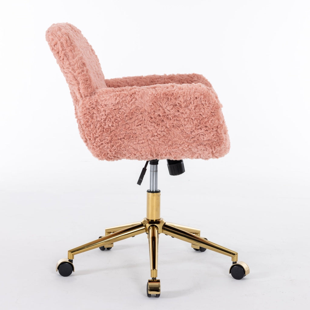 Artificial Rabbit Hair Home Office Chair with Golden Metal Base