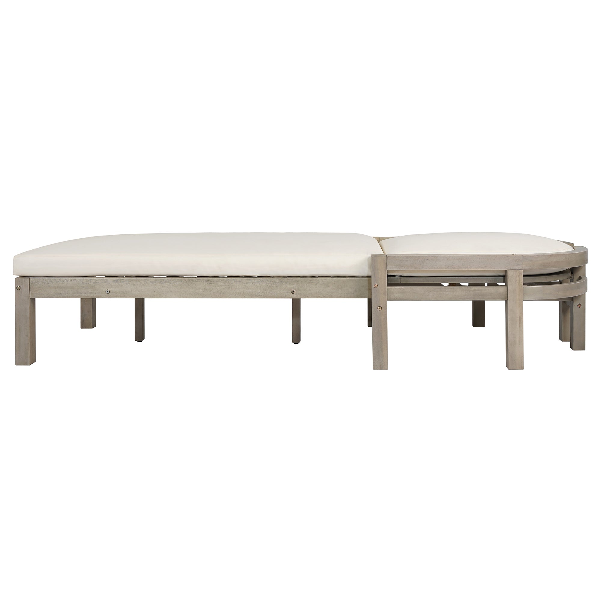 Acacia Wood Chaise Lounge Chairs 5-Position Adjustable Backrest for Patio Poolside