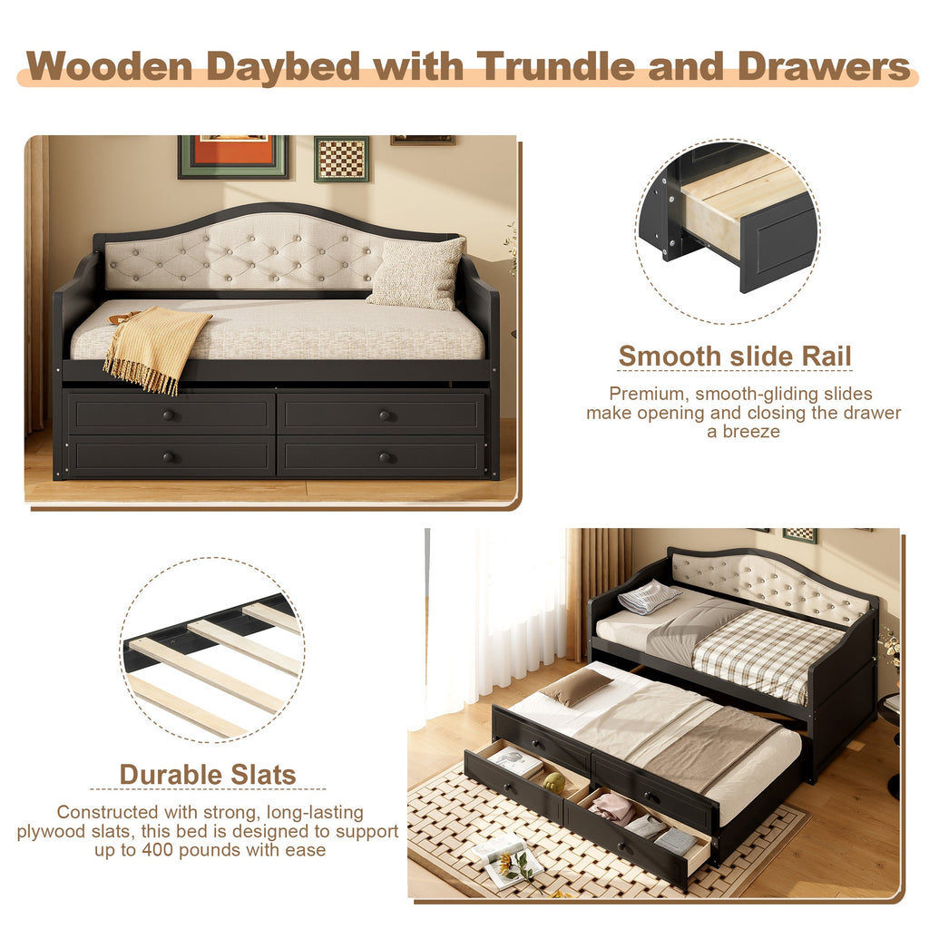 Wooden Twin Sofa Bed with Trundle