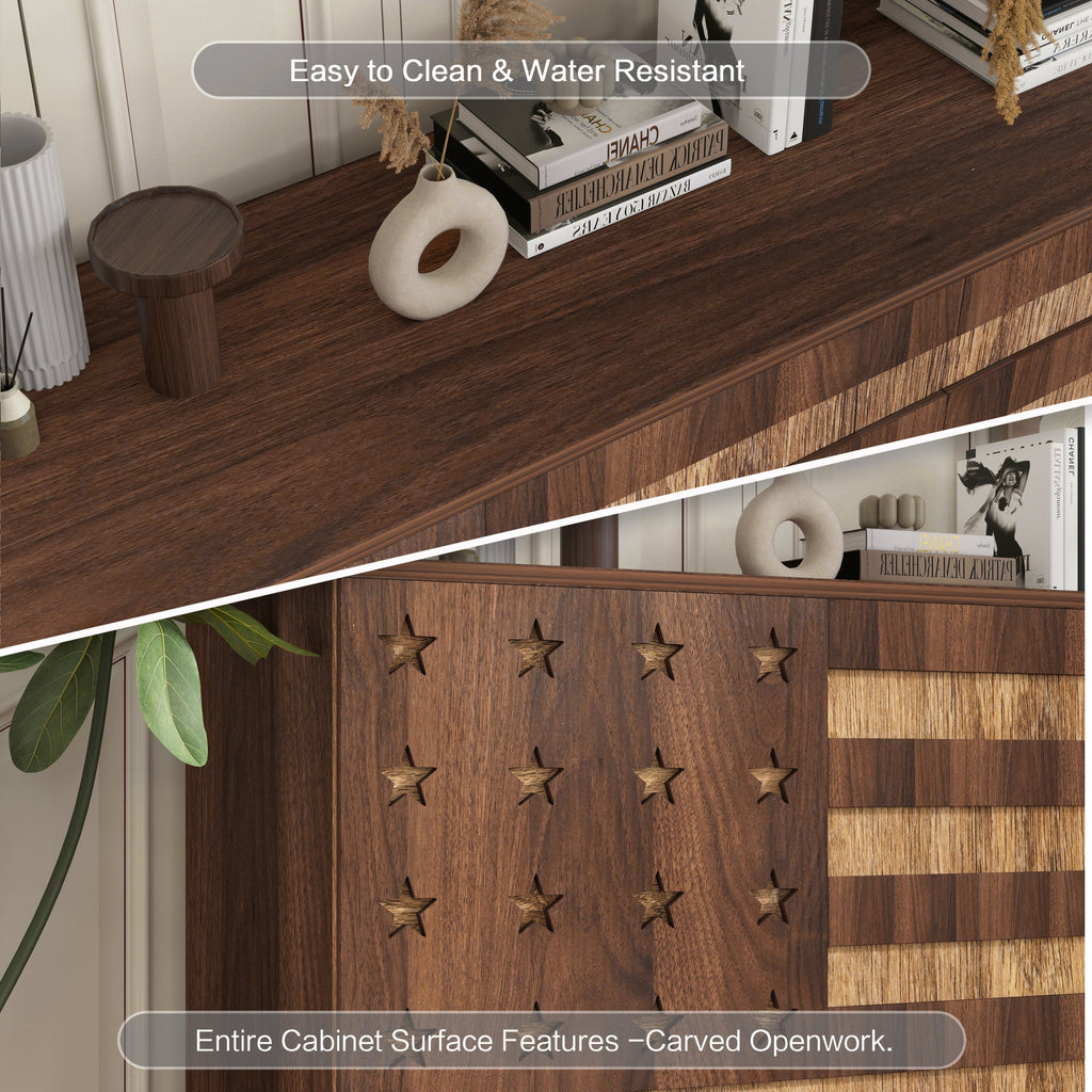 55' Buffet Sideboard Cabinet with Hand Carved Craftsmanship
