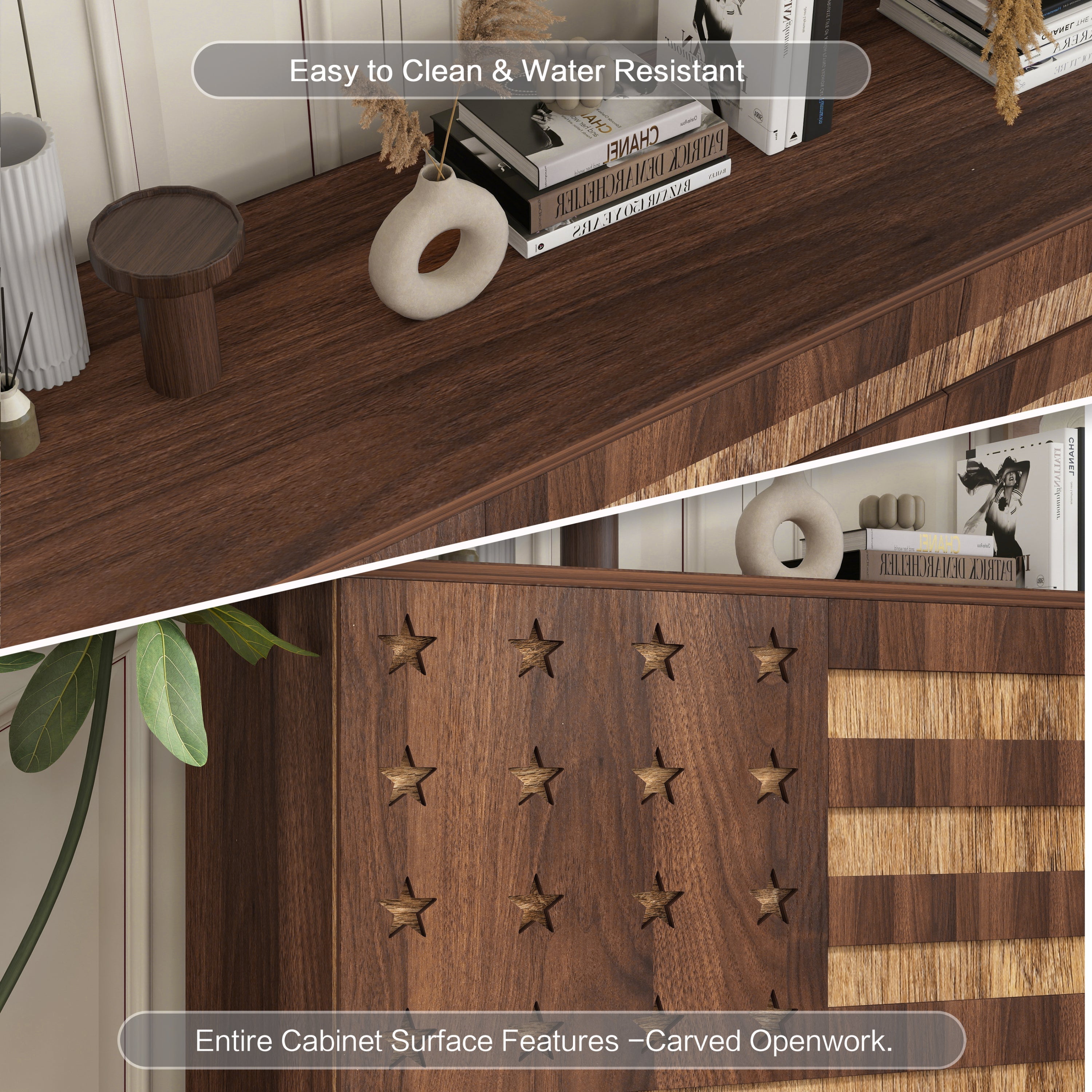 55' Buffet Sideboard Cabinet with Hand Carved Craftsmanship