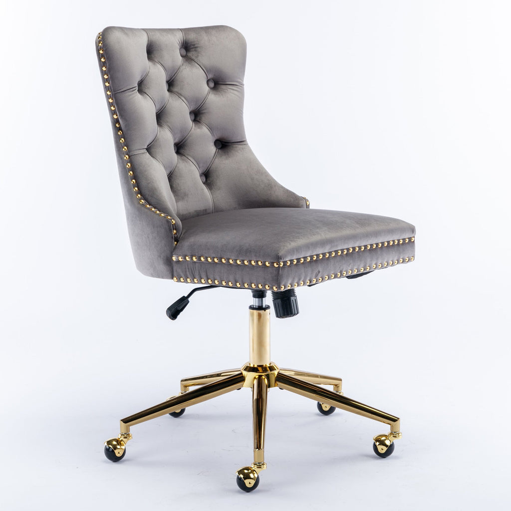 Adjustable Velvet Upholstered Tufted Button Home Office Chair