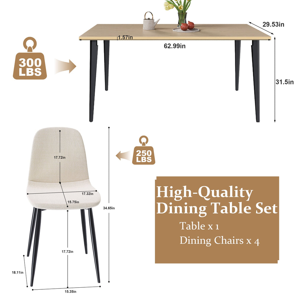 63-inch Farmhouse Industrial Dining Table Set