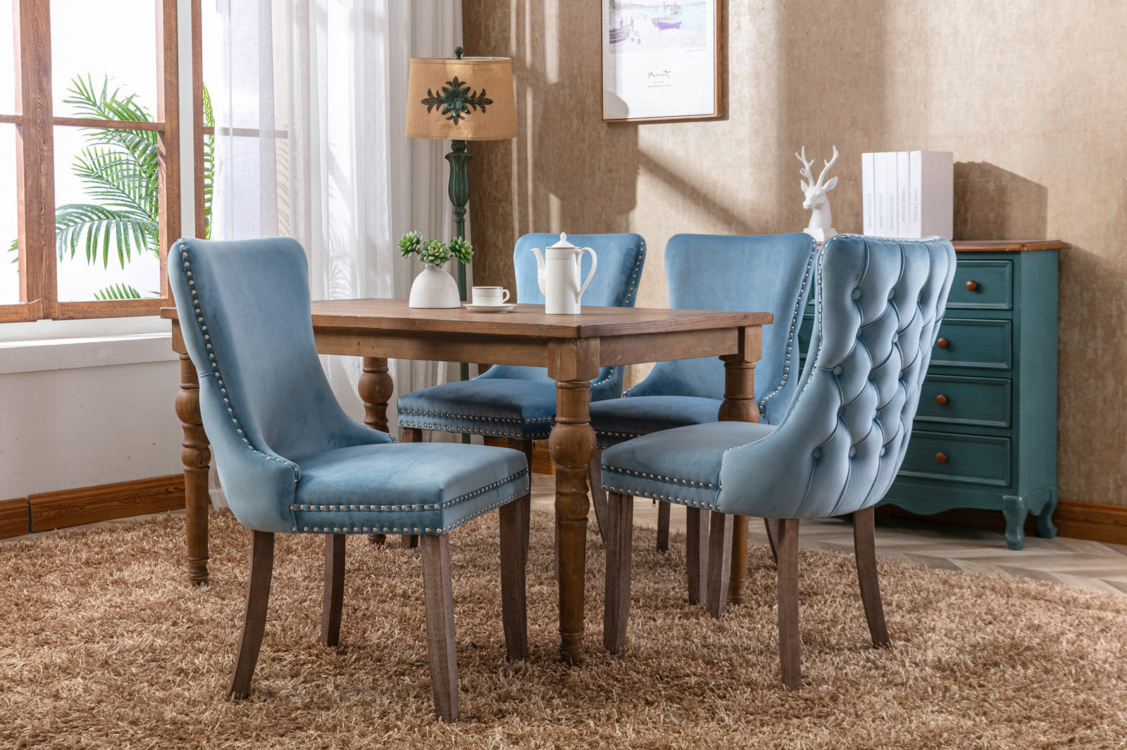Modern Velvet Upholstered Wing-Back Dining Chairs (Set of 2)