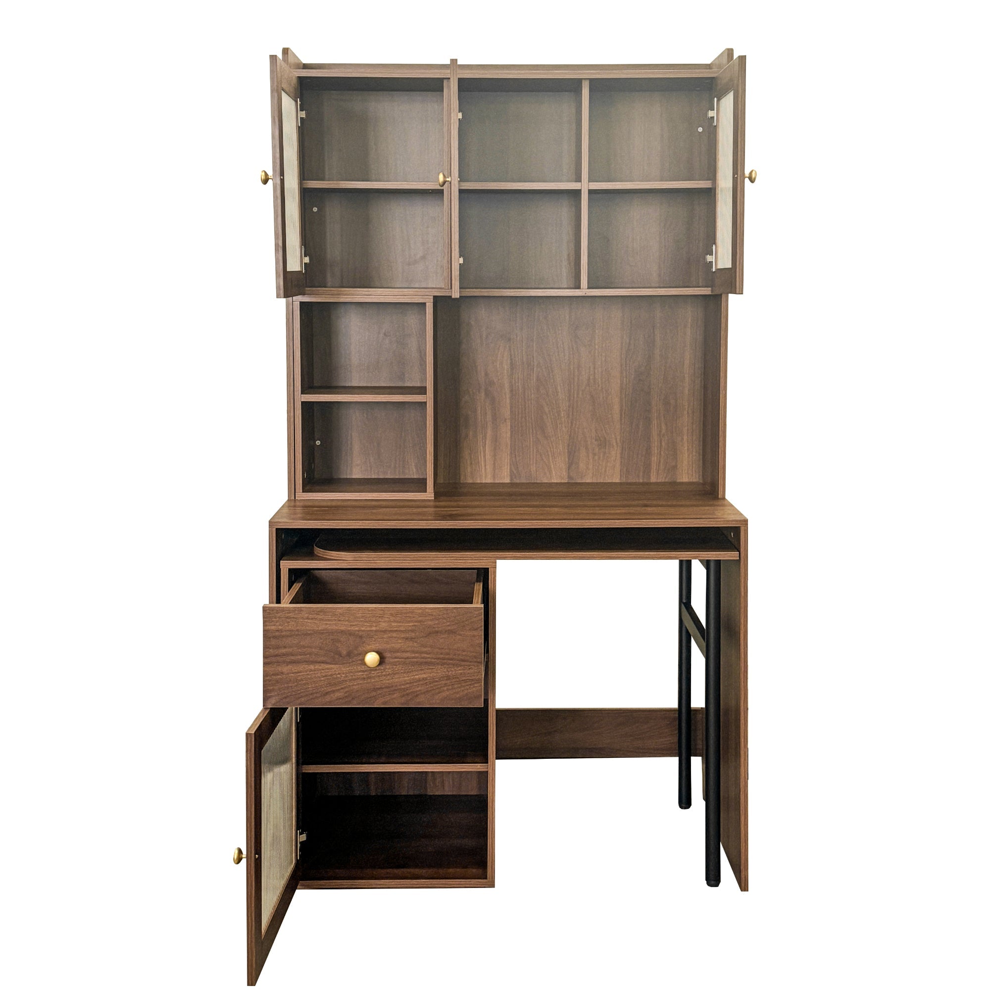 90 Degree Rotating Desktop Computer Desk with Glass Door for Home Office