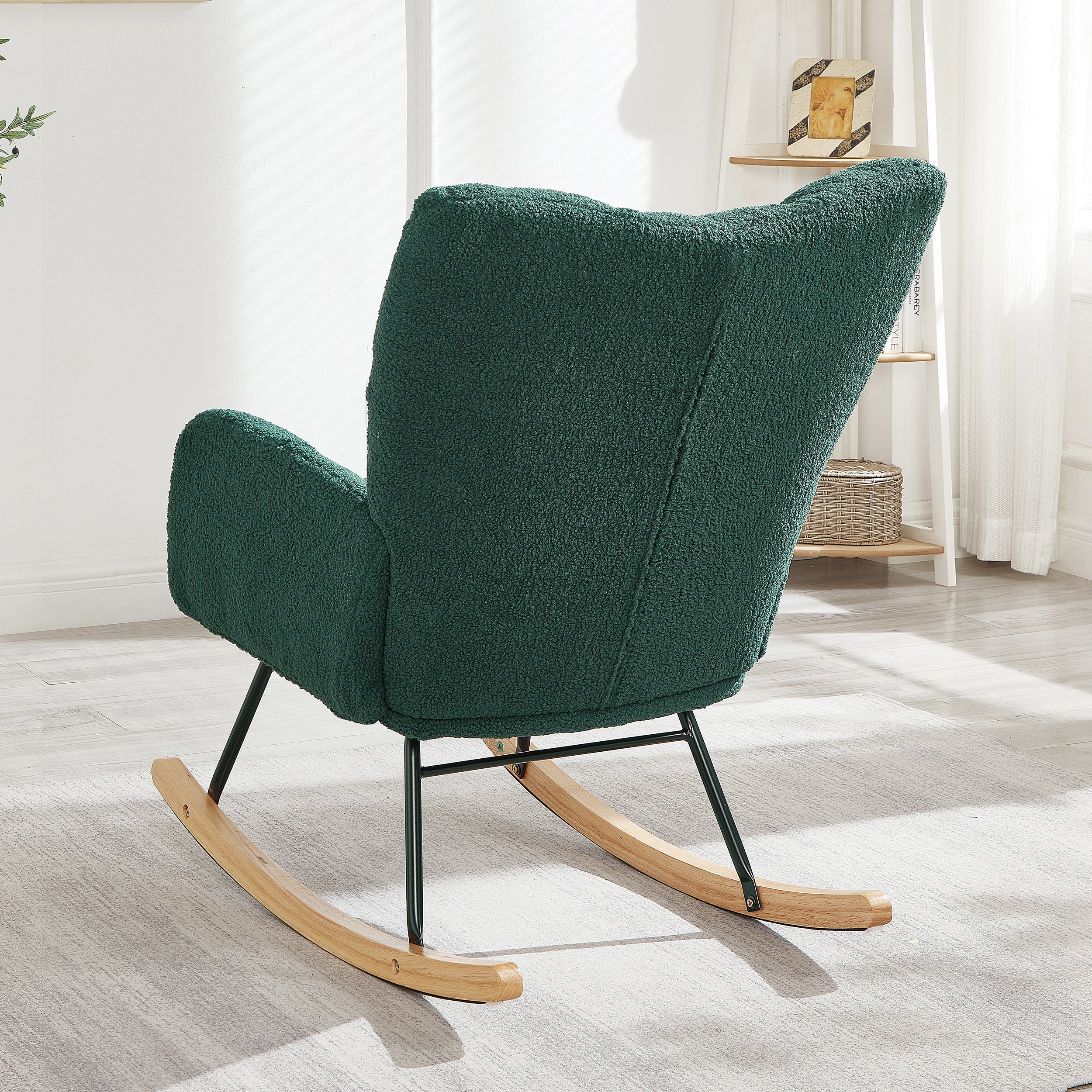 Tufted Upholstered Teddy Fabric Glider Rocking Chair