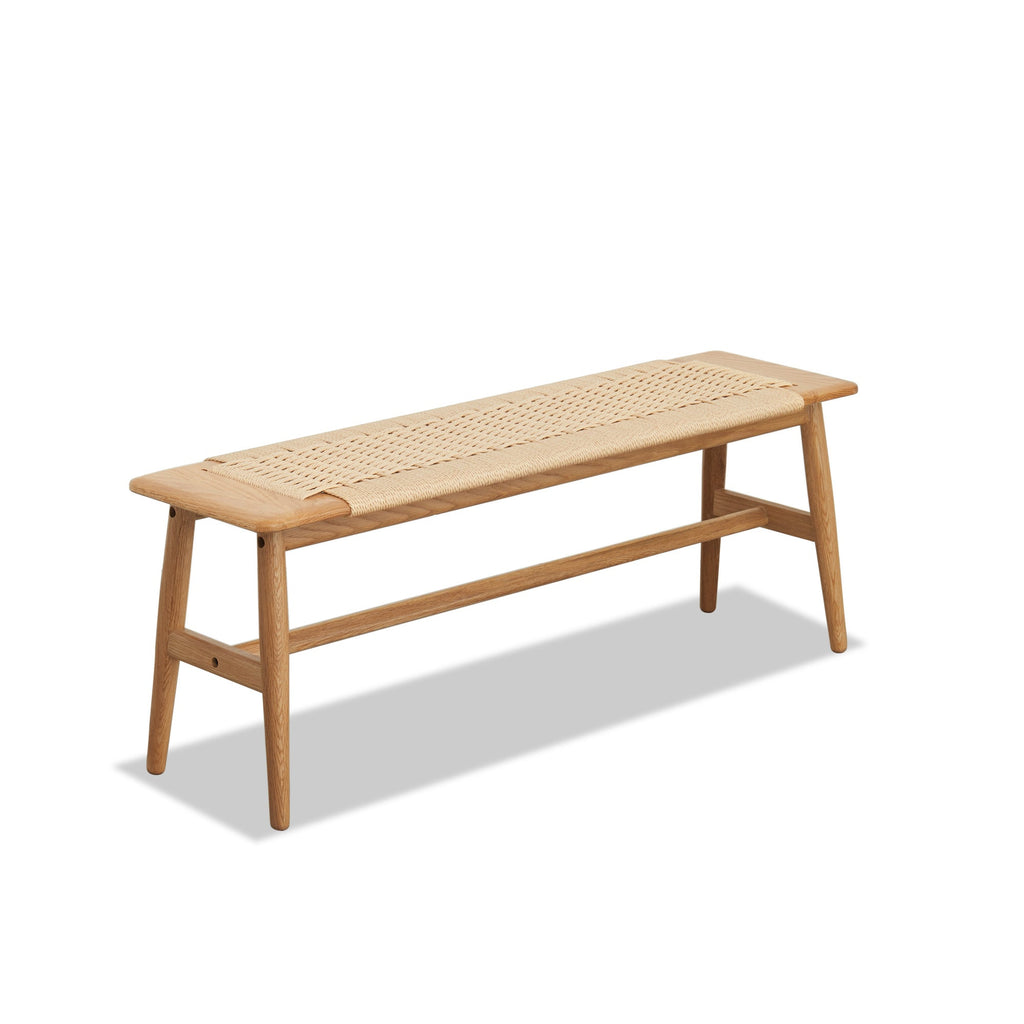 Woven Design Oak  Dining Bench with Handwoven Cane Seat