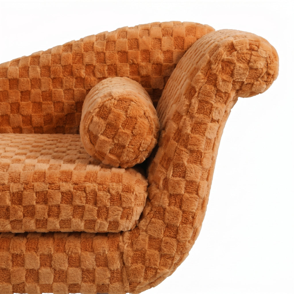 Classic Diamond Pattern Fabric Paired with Elegant Scroll Arms