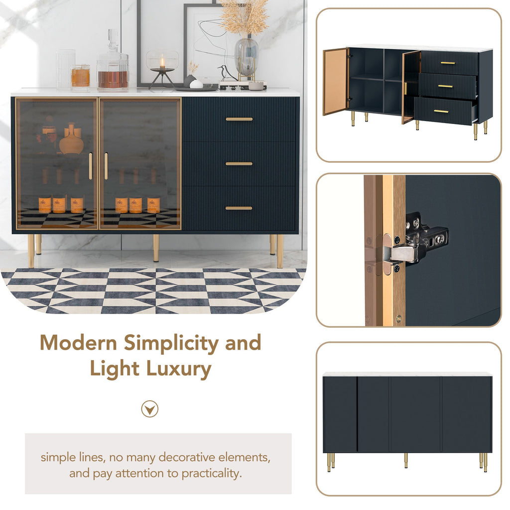 Modern Sideboard MDF Buffet Cabinet with Marble Sticker Tabletop