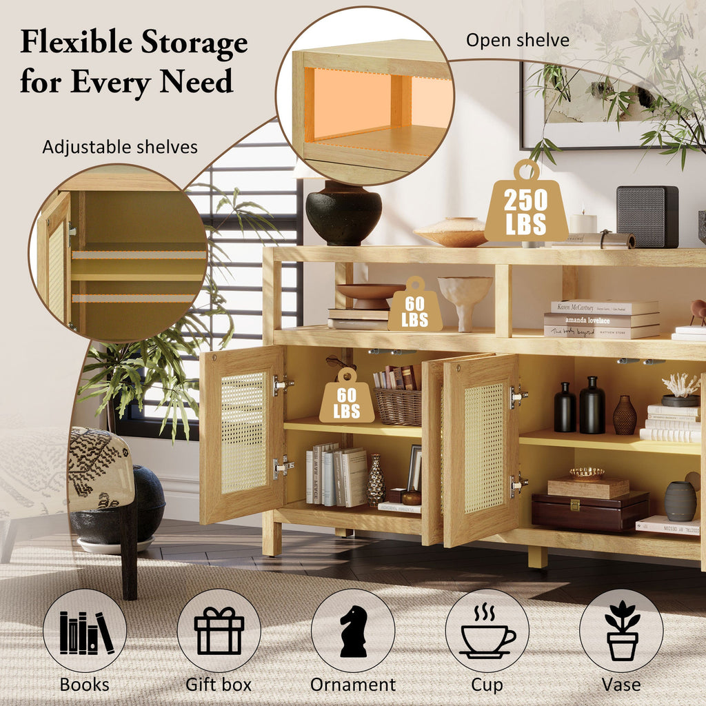 Bohemian Style Rattan Storage Cabinet with 3-position Adjustable Shelves