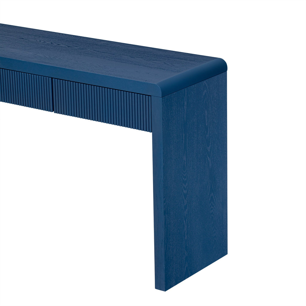 Rustic Solid Wood Veneer Entryway Table with 3 Fluted Drawers