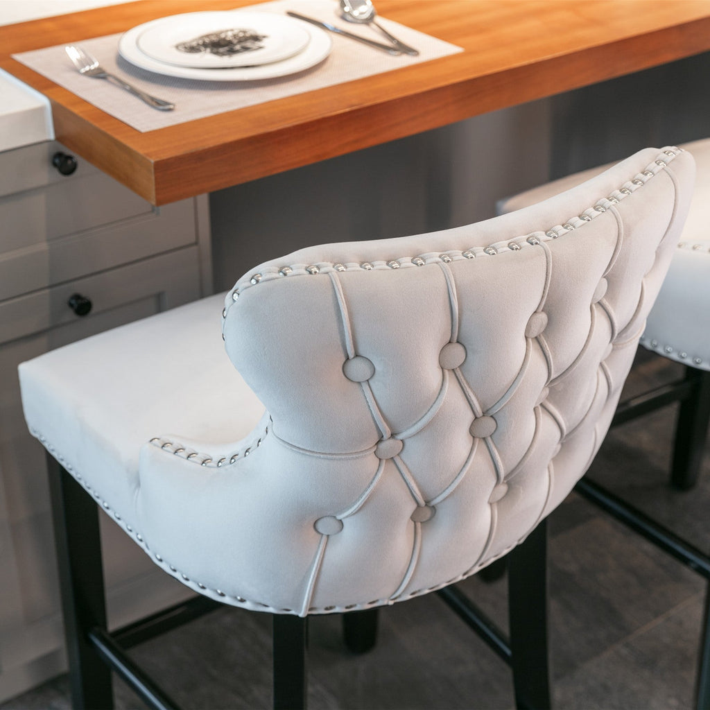 Leisure Style Velvet Upholstered Wing-Back Barstools (Set of 2)
