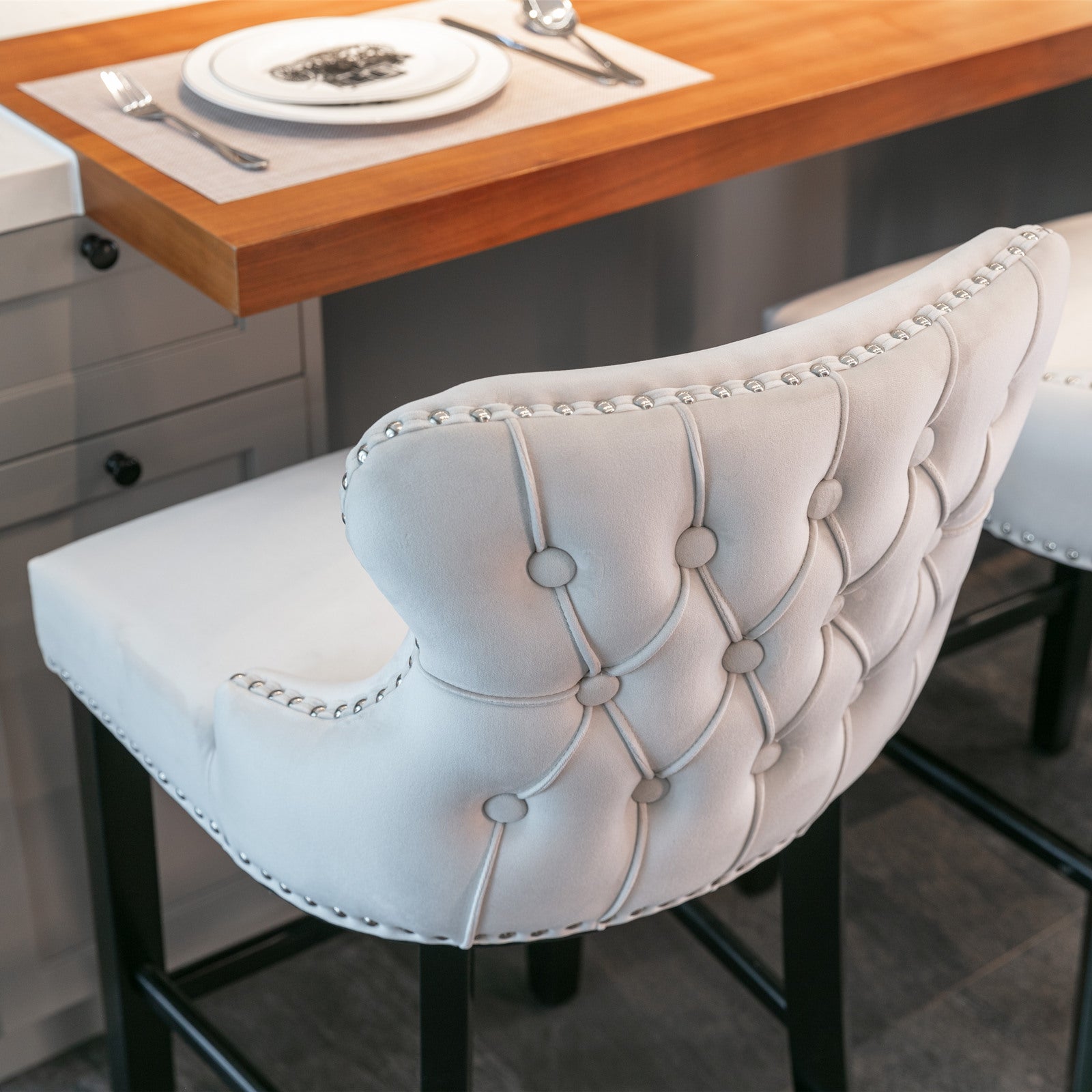 Leisure Style Velvet Upholstered Wing-Back Barstools (Set of 2)