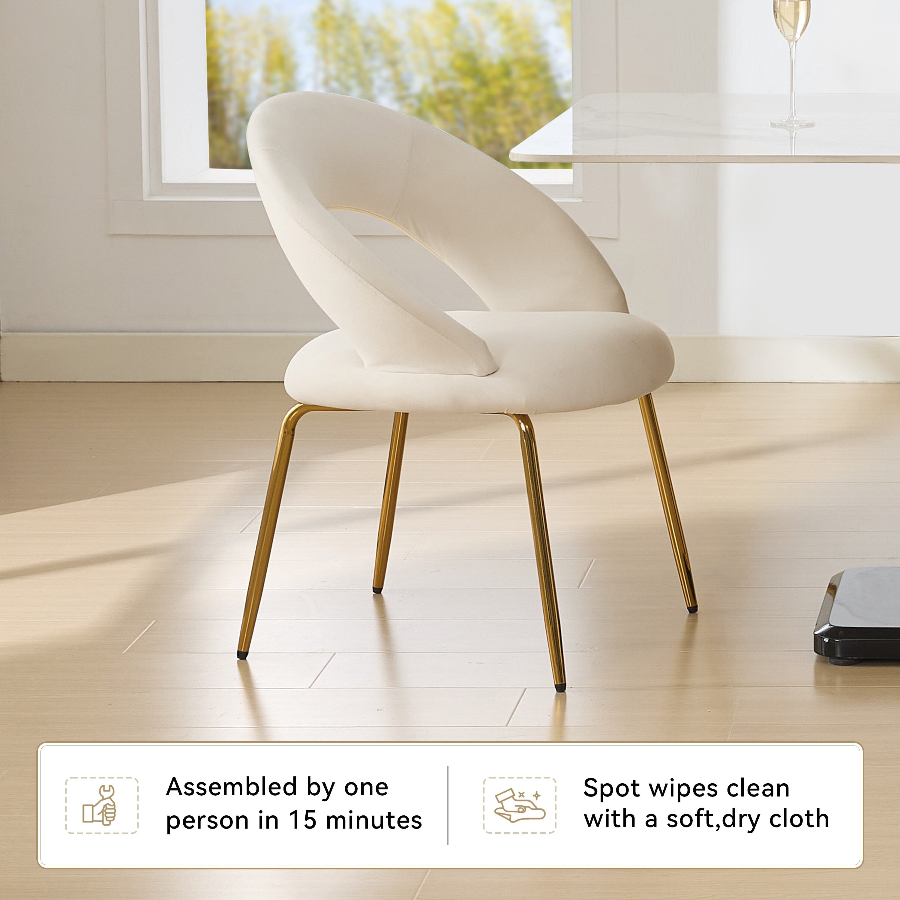 Velvet/Teddy Fabric Dining Chairs with Curved Backrest