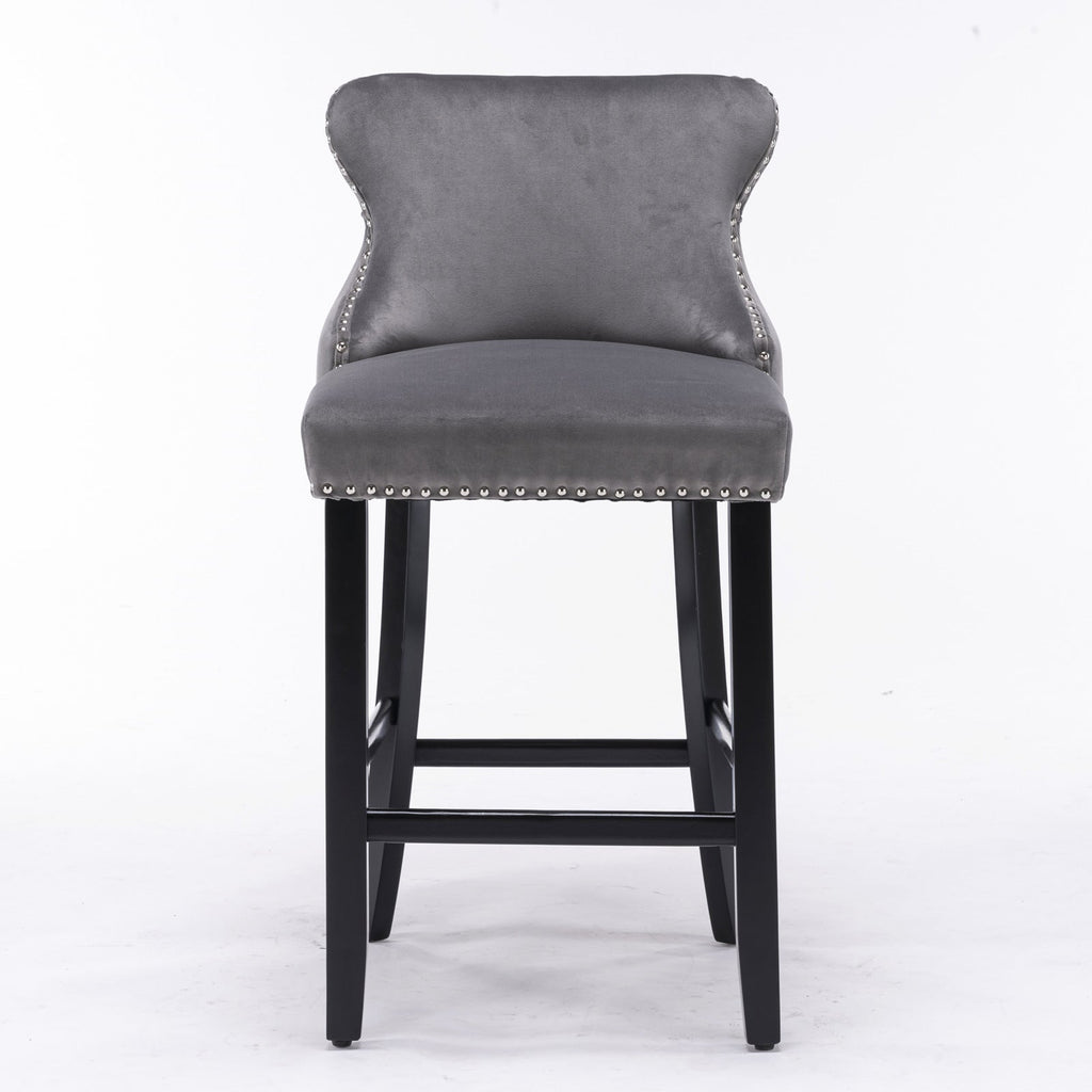 Leisure Style Velvet Upholstered Wing-Back Barstools (Set of 2)