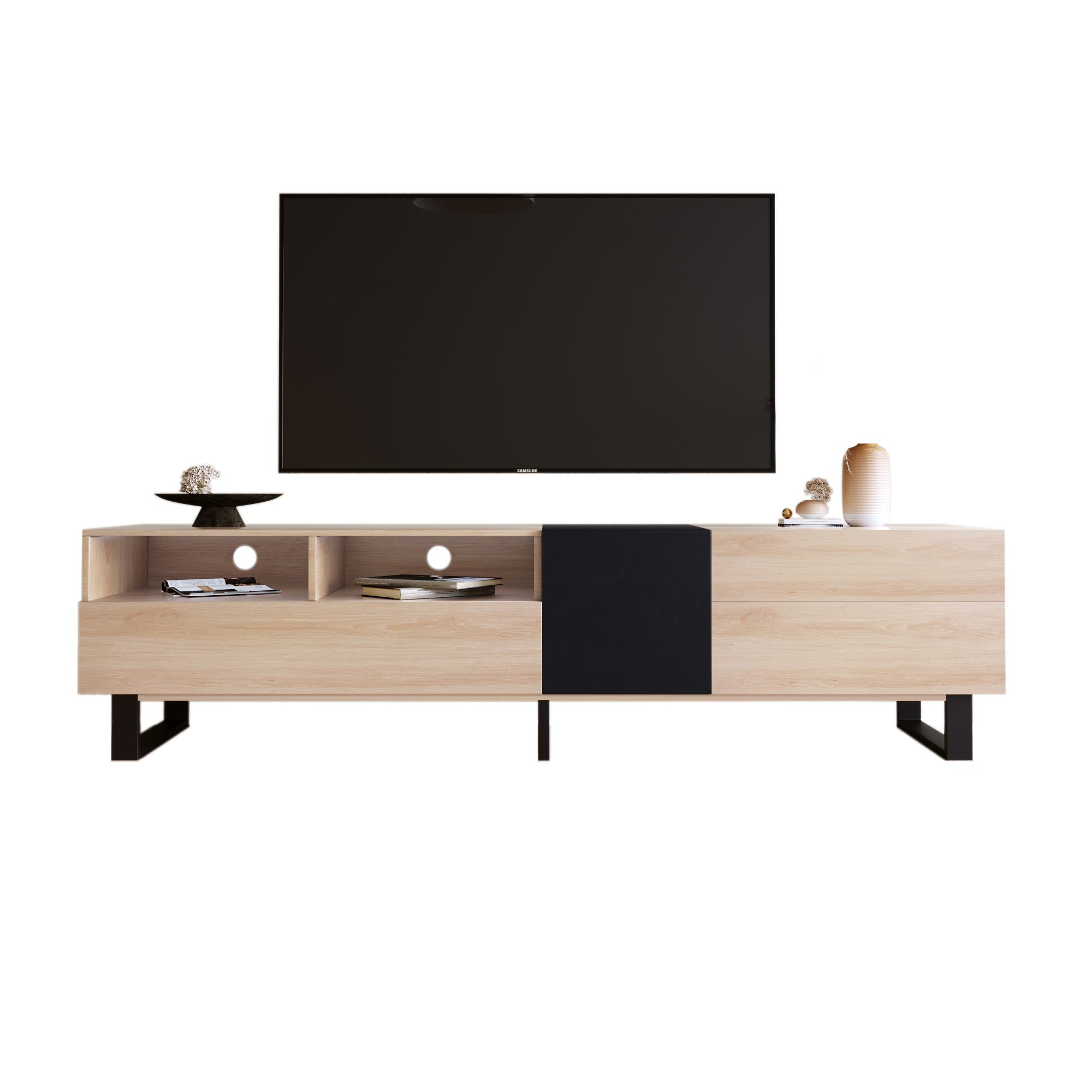 Modern TV Stand for 80'' TV with Double Storage Space