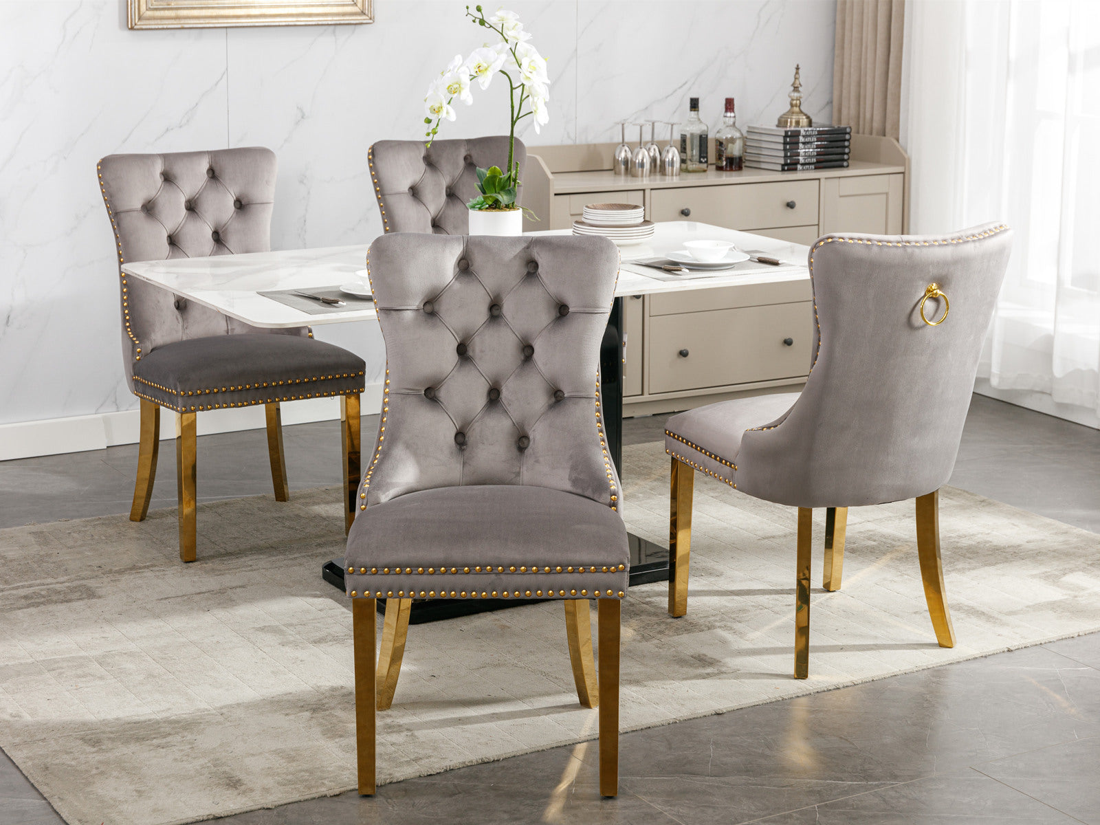Modern High-end Tufted Solid Wood Velvet Dining Chairs (Set of 2)