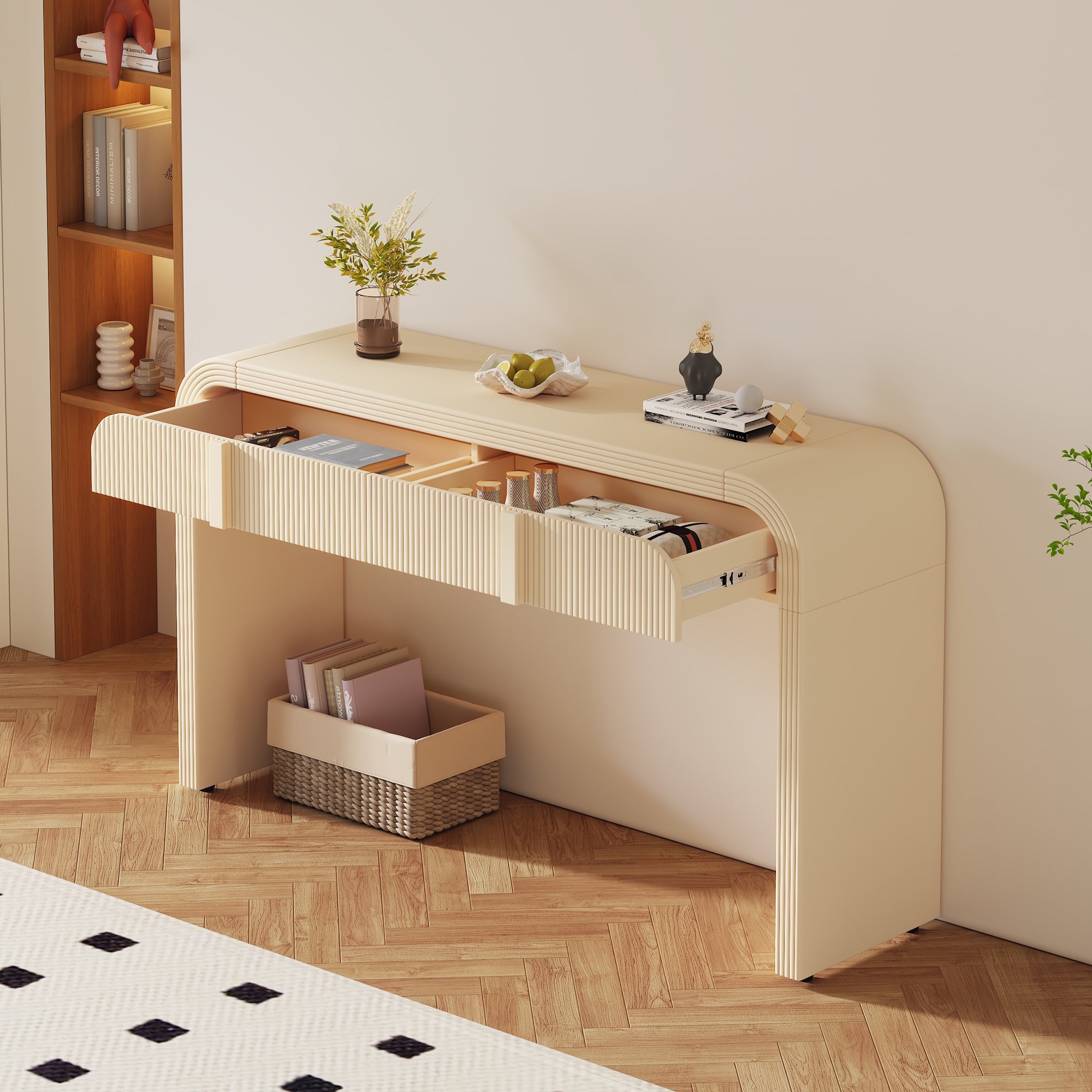 Modern Console Fluted Entryway Table with Rounded Silhouette