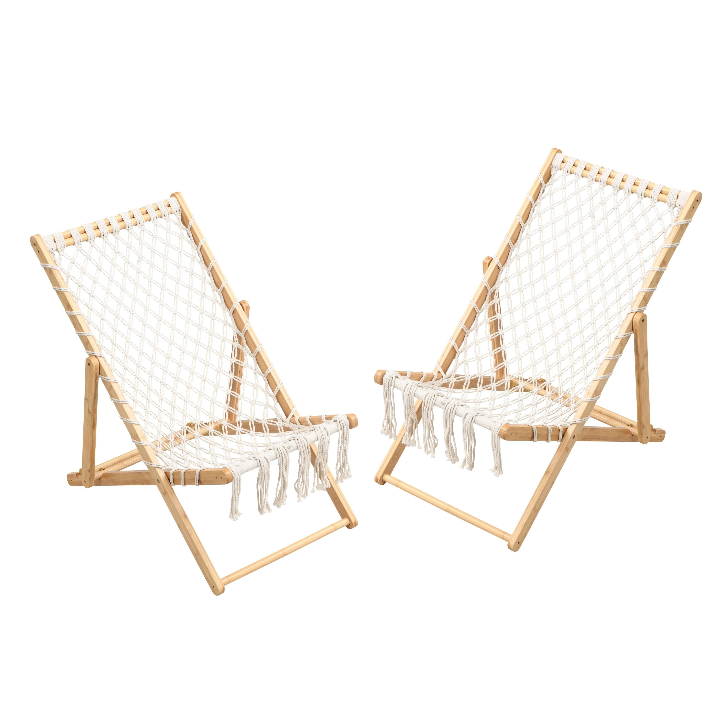 Natural Bamboo Weaving Chair Set with Handwoven Rope for Patio and Living Spaces